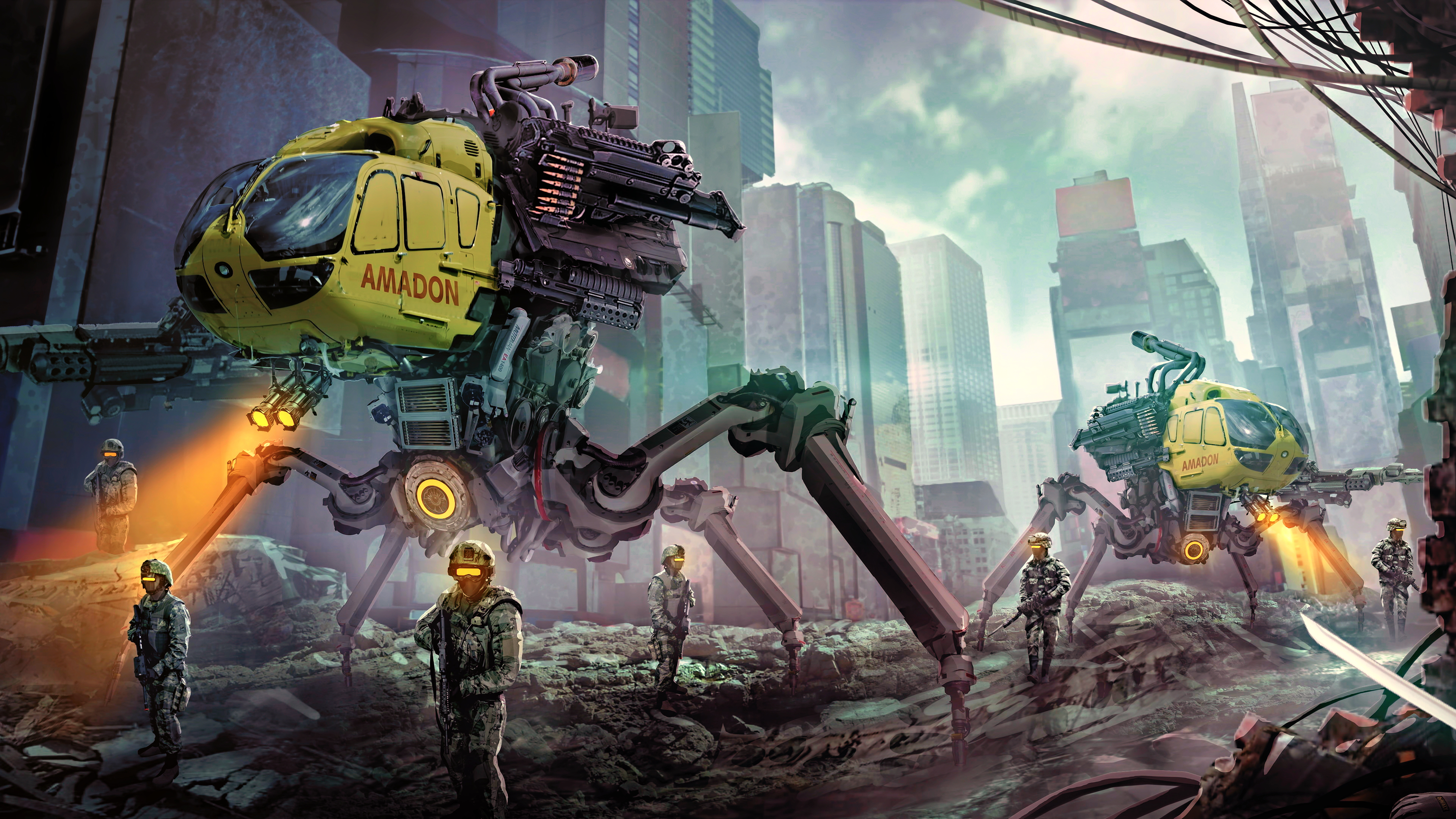 General 3840x2160 science fiction digital art concept art artwork futuristic fantasy art fan art CGI cyberpunk cyber cityscape robot soldier katana