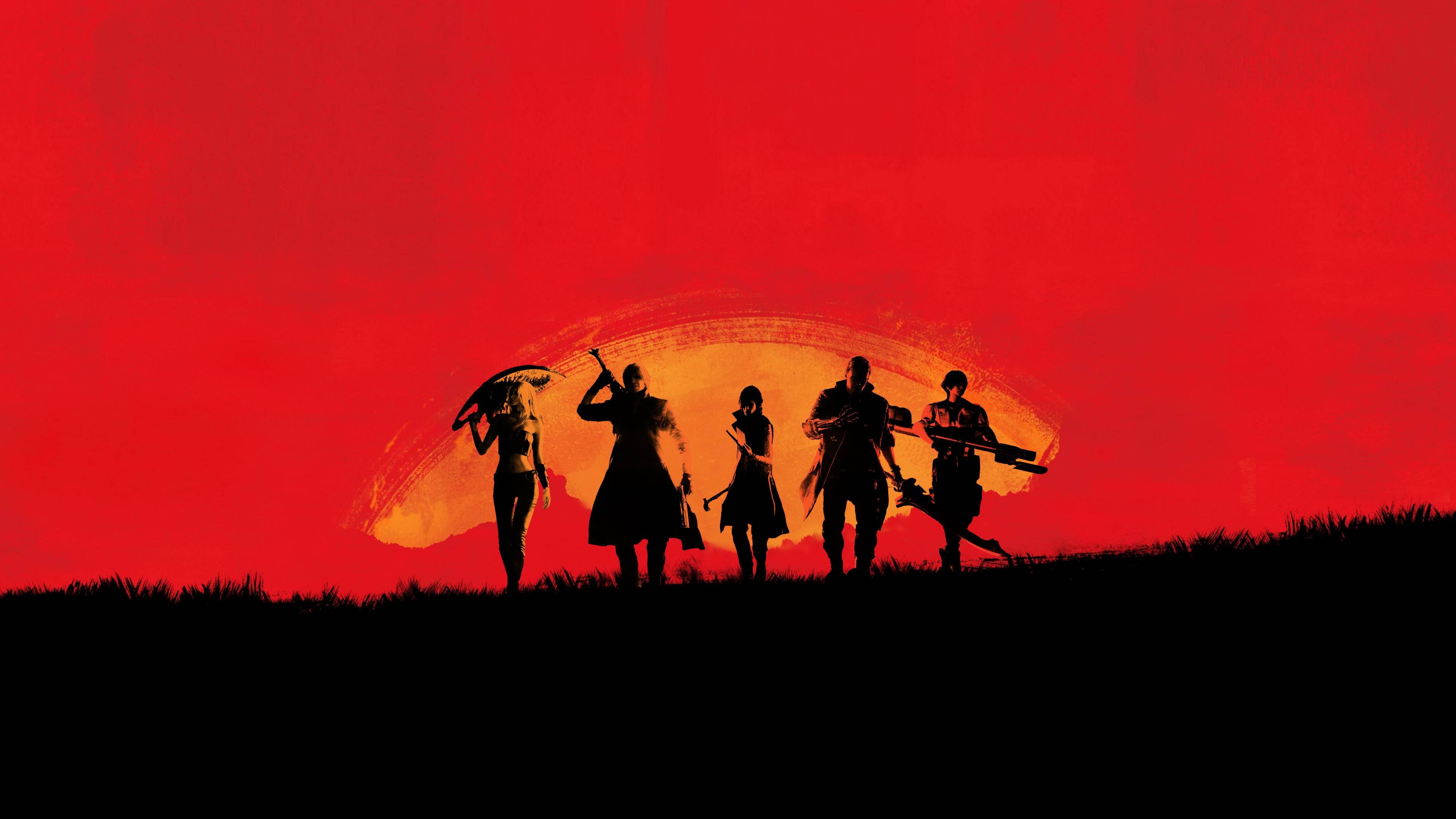 General 3840x2160 Devil May Cry 5 Red Dead Redemption red sunset fictional character video game characters video game art western Trish (Devil May Cry) Dante (Devil May Cry) Nero (Devil May Cry) digital art