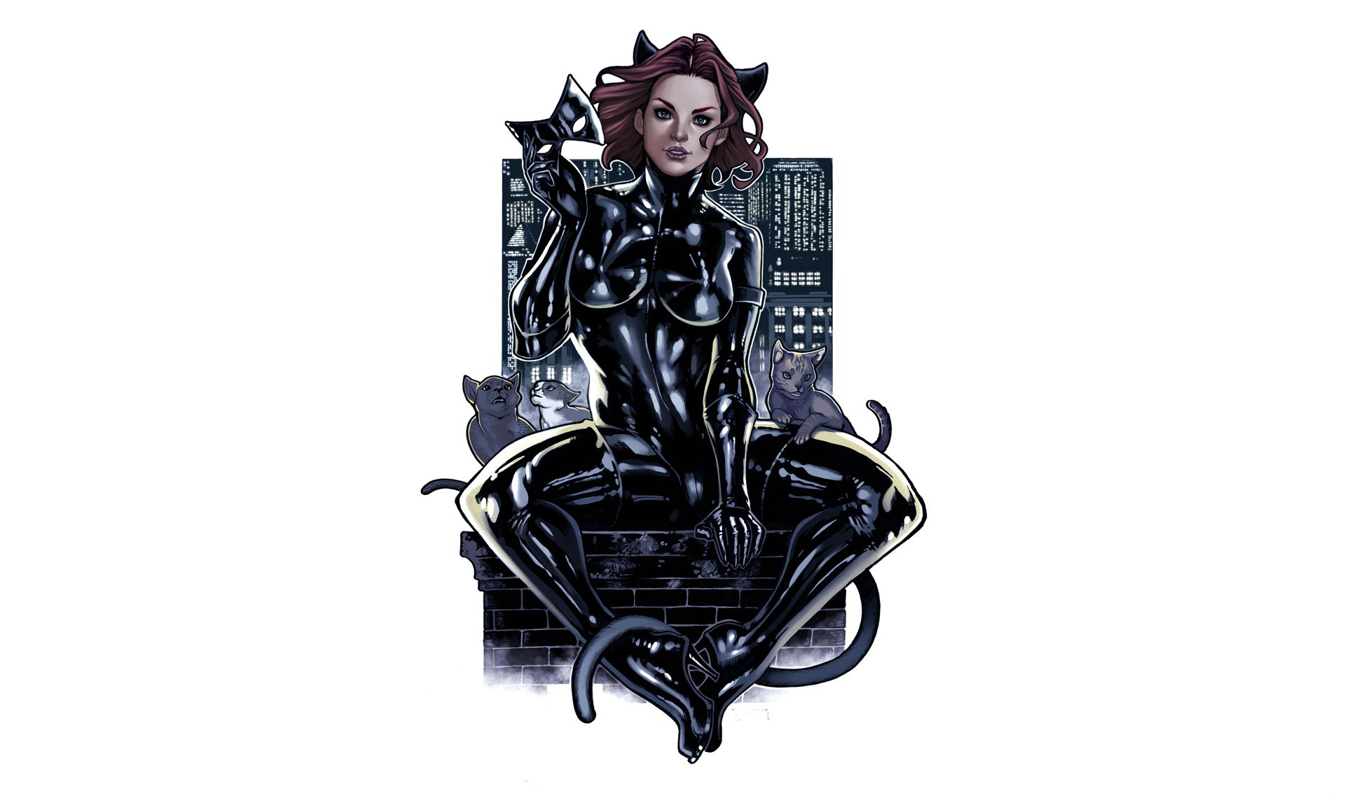General 1920x1157 white background simple background fantasy girl Catwoman frontal view
