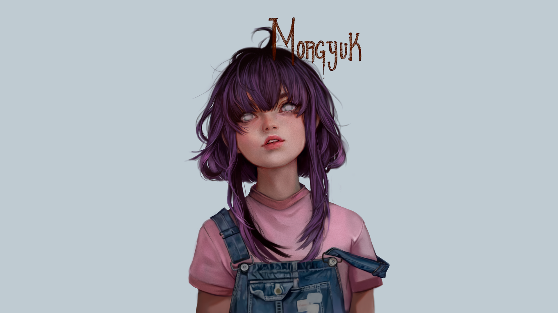 Anime 1920x1080 Morgyuk anime girls simple background purple hair white eyes