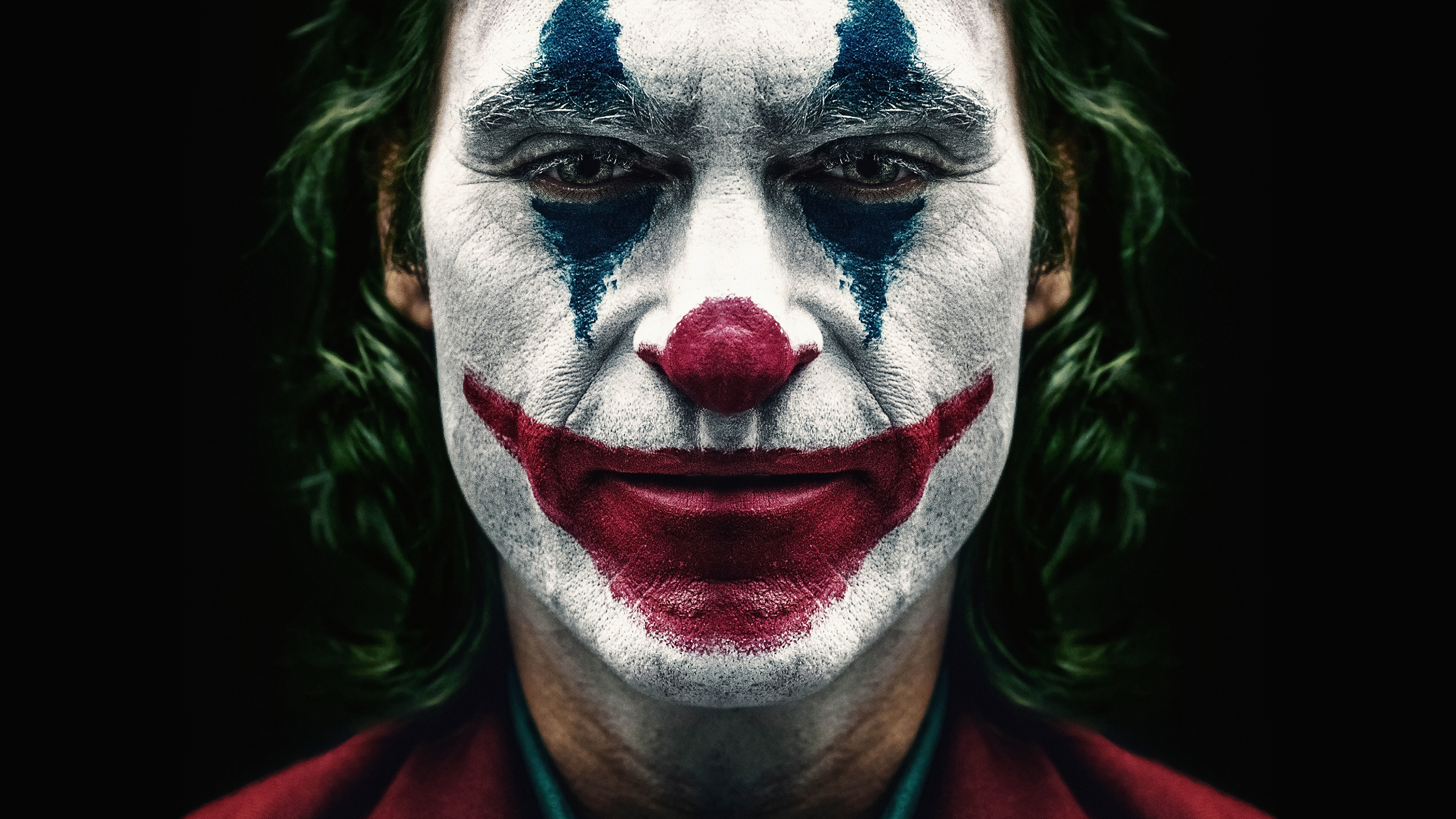 People 7680x4320 movies Joaquin Phoenix Joker Joker (2019 Movie) men looking at viewer clown face green hair DC Comics frontal view