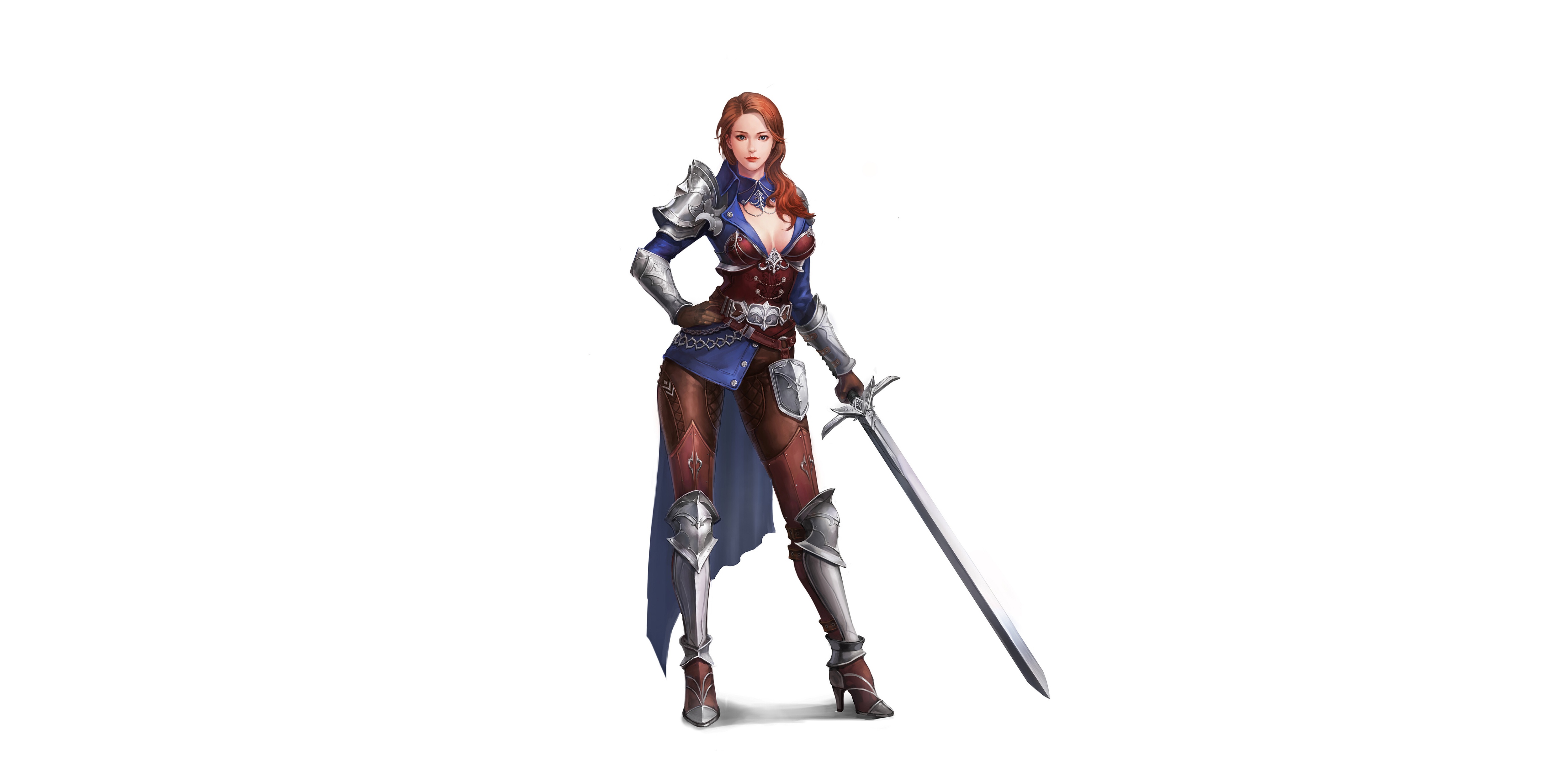 General 5000x2450 simple background white background sword armor fantasy girl fantasy art