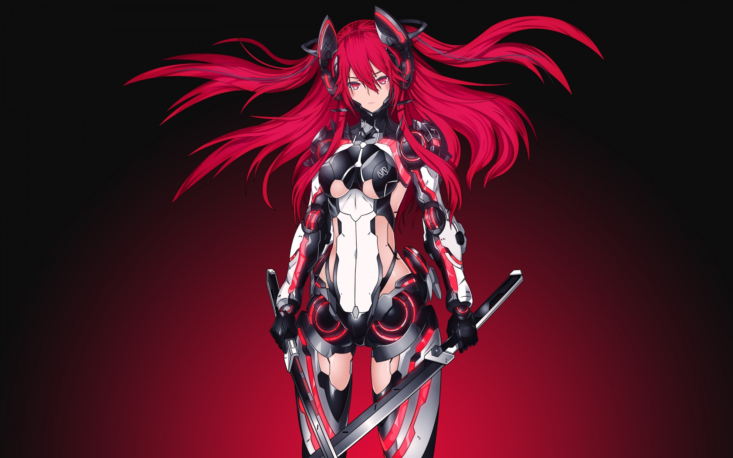 Anime 2880x1800 anime mecha girls sword anime girls redhead red eyes bodysuit Nidy-2D