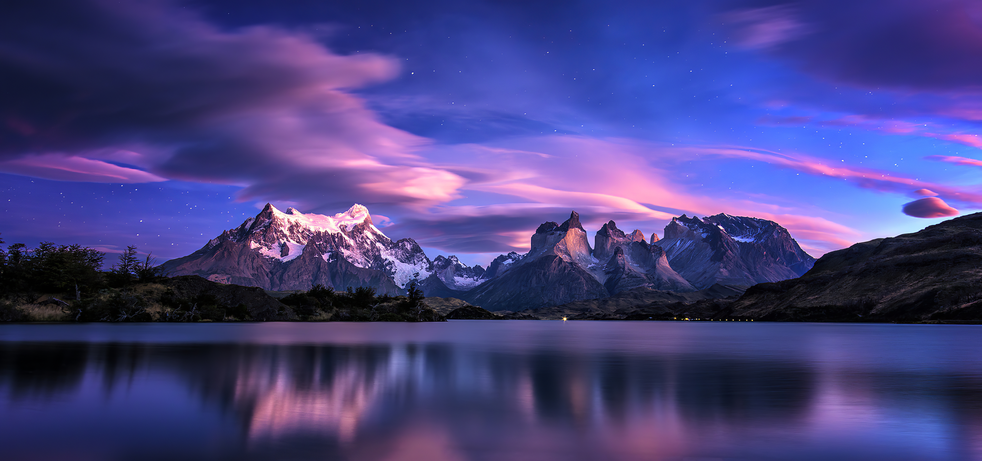 General 3440x1616 Timothy Poulton landscape mountains long exposure lake stars clouds low light sky night