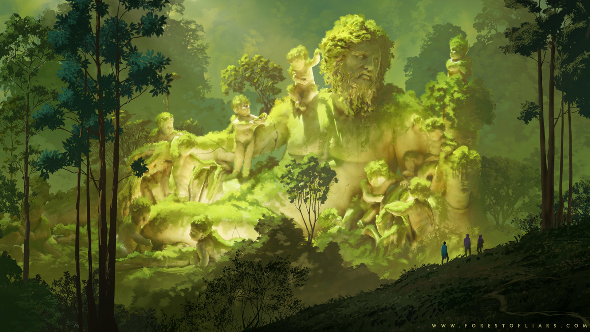 General 1920x1080 Sylvain Sarrailh Forest of Liars forest statue giant trees ruins artwork video game art digital art