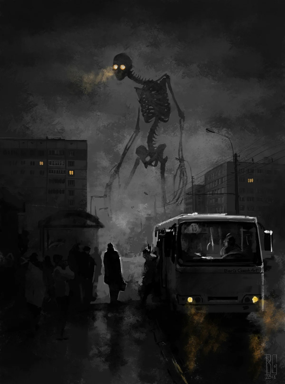 General 1200x1619 creepy creature giant skeleton city car artwork horror dark vehicle
