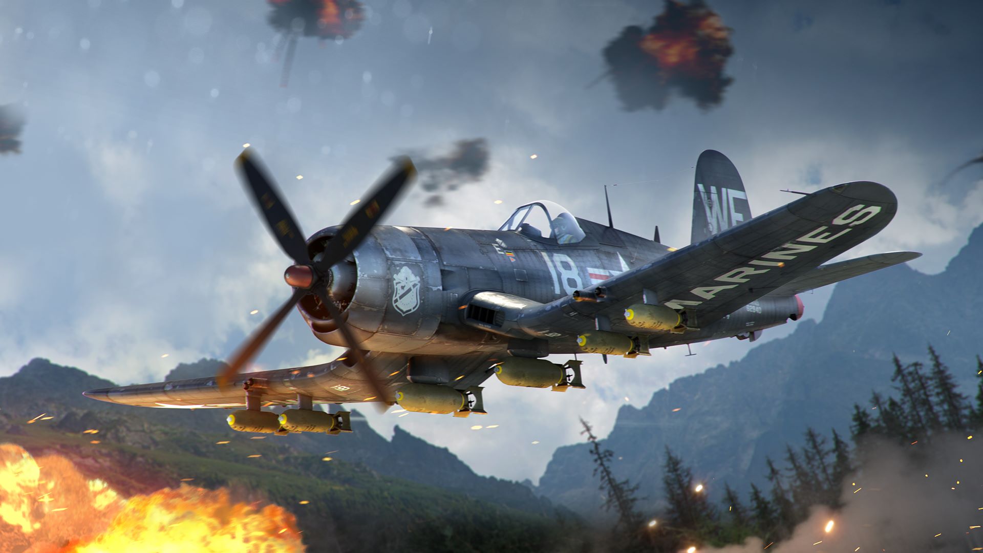 General 1920x1080 video games video game art digital art war War Thunder airplane explosion bombs forest military military vehicle military aircraft World War II Vought F4U Corsair PC gaming vehicle propeller