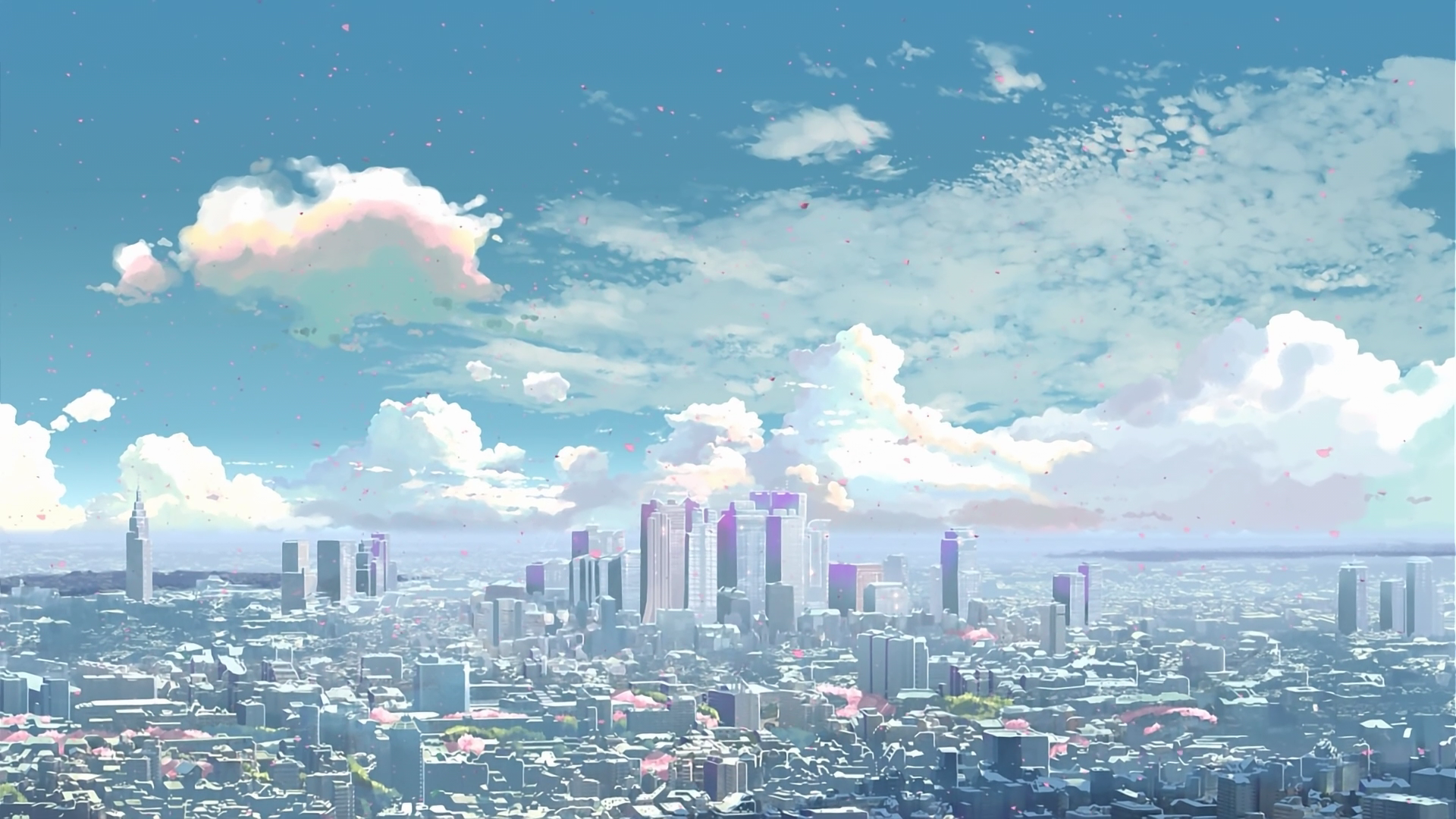 Anime 1920x1080 5 Centimeters Per Second cityscape city Makoto Shinkai  anime clouds skyscraper sky building