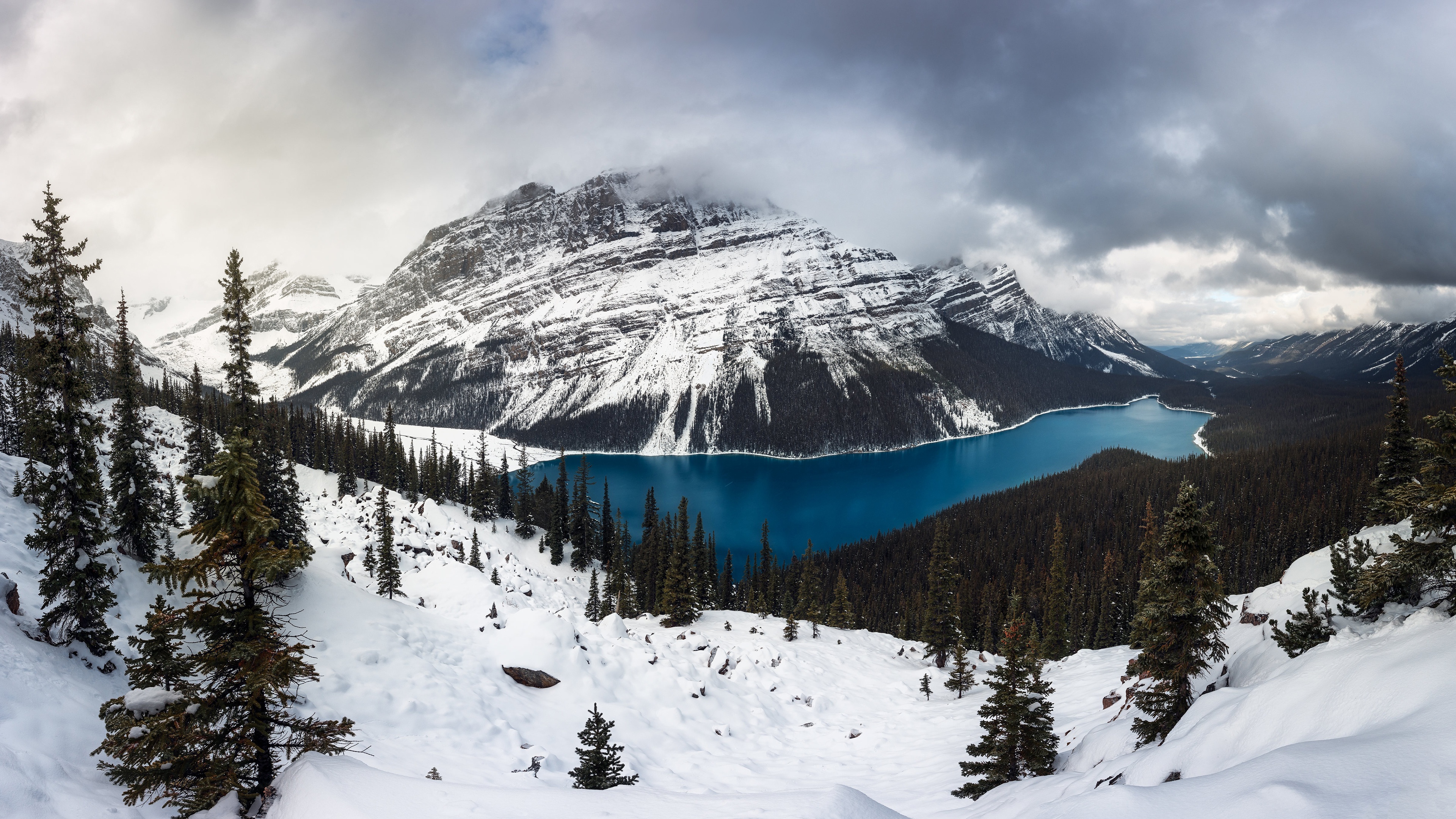 General 3840x2160 landscape mountains lake snow forest trees winter Canada Peyto Lake Banff National Park