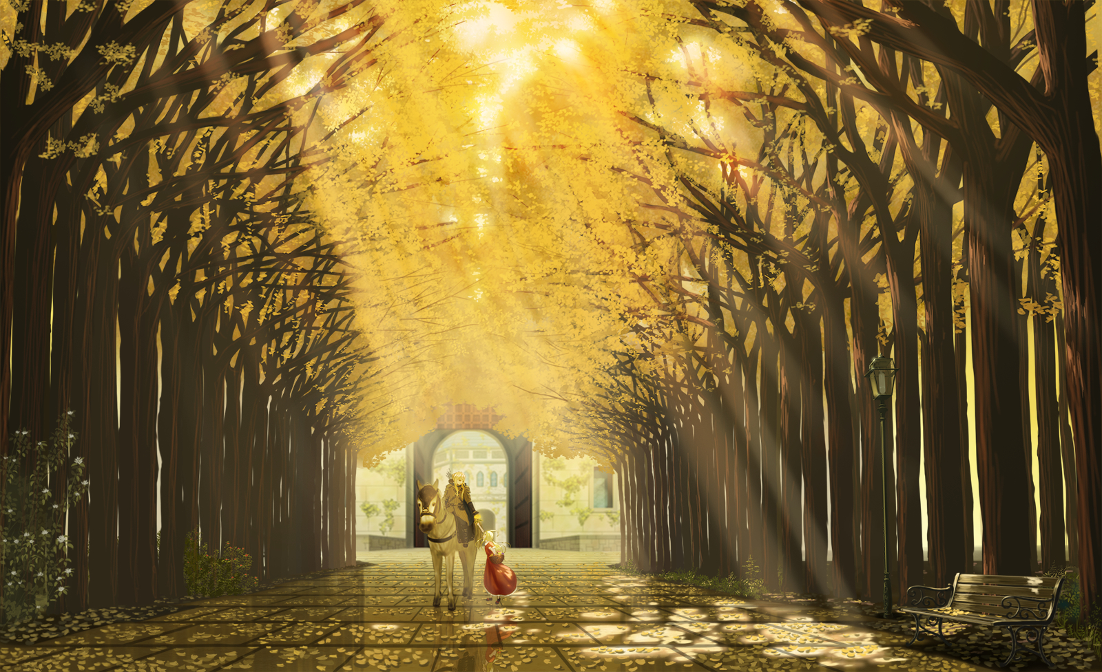 Anime 1600x977 artwork anime fantasy art trees sun rays