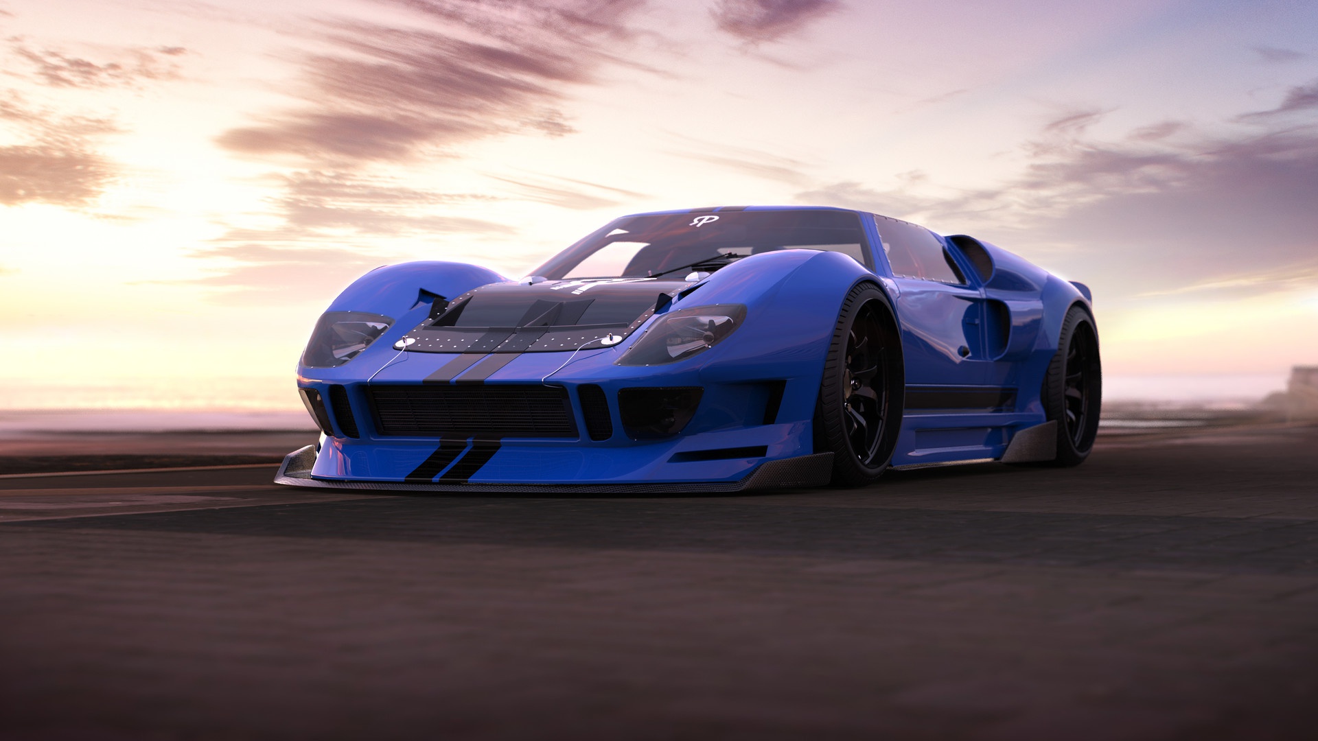 General 1920x1080 Rostislav Prokop car vehicle blue cars Ford Ford GT40 American cars sky racing stripes frontal view clouds