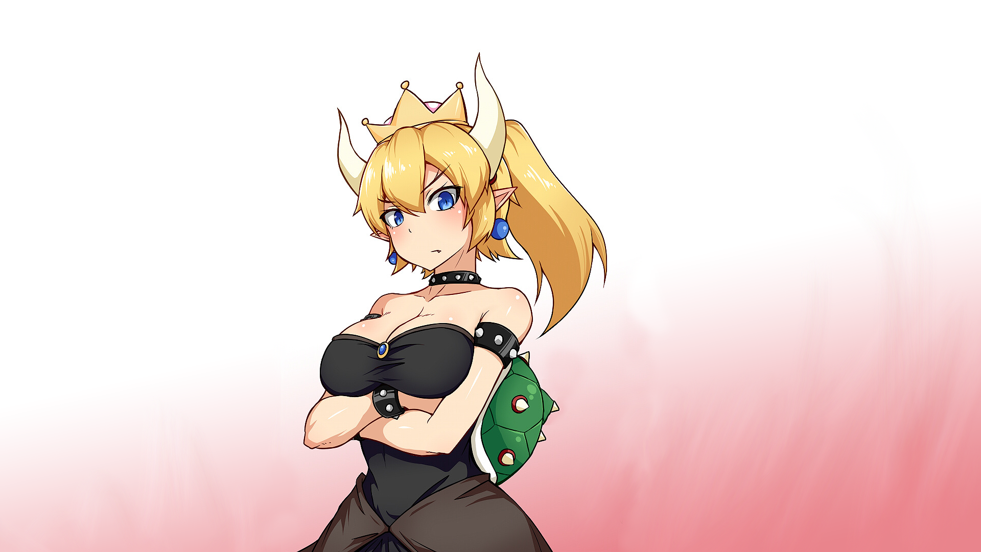 Anime 1920x1080 anime Bowsette horns crown Super Mario arms crossed