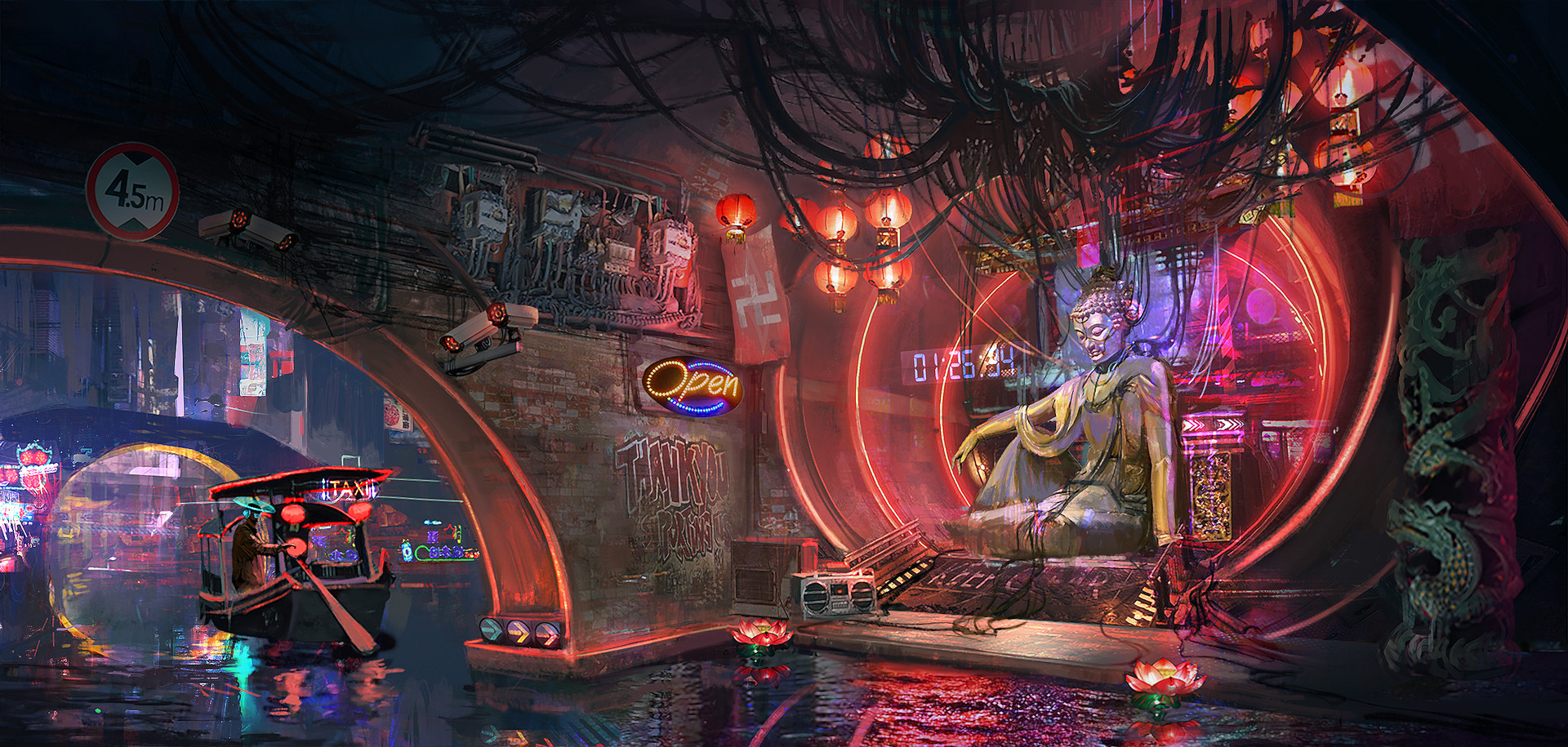 General 1920x915 Cyberpunk 2077 video game art video games digital art cyberpunk fantasy art science fiction Chinese Fu Chenqi Buddha