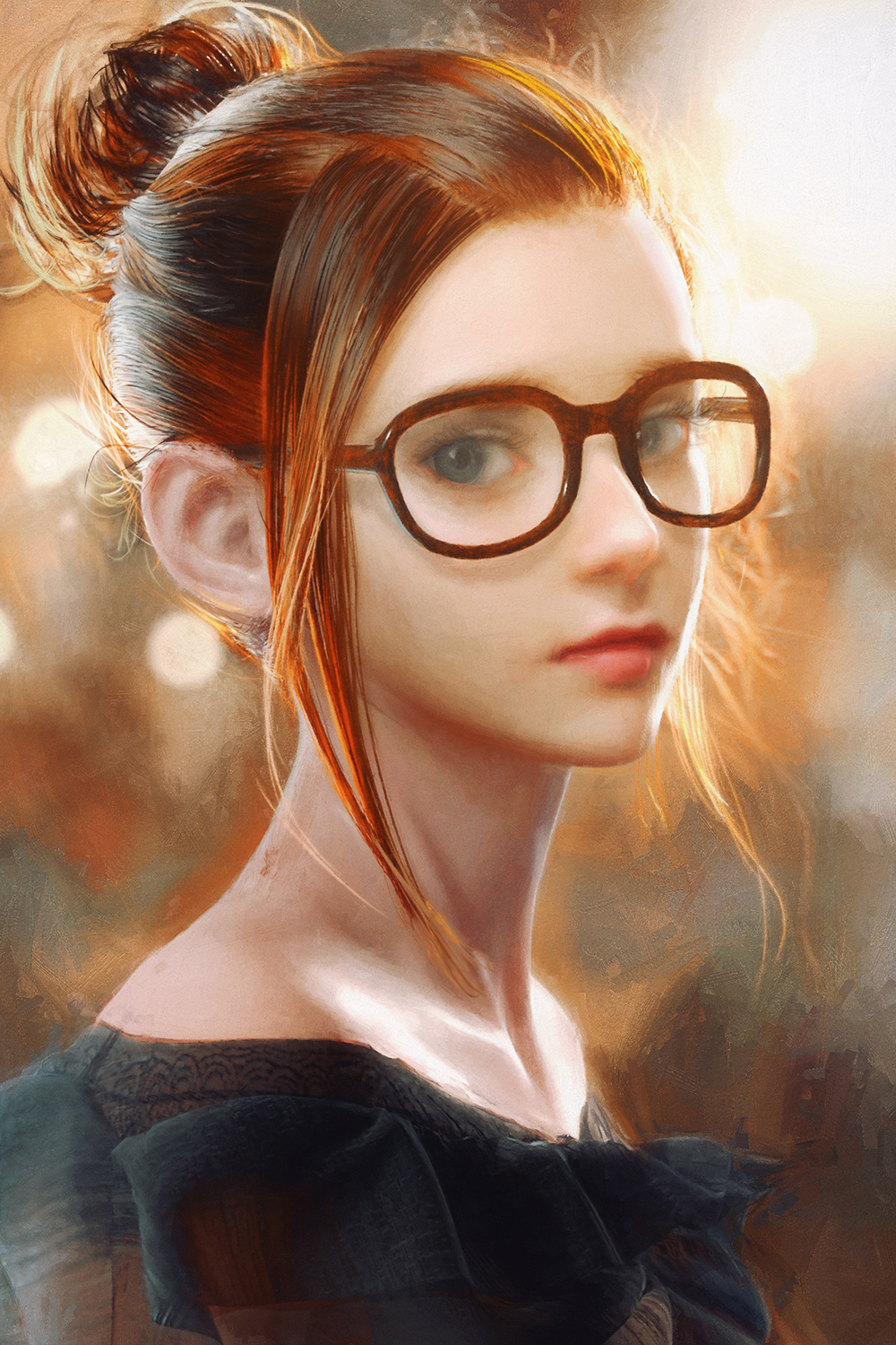 General 1000x1500 illustration artwork digital art drawing CursedApple looking at viewer women glasses
