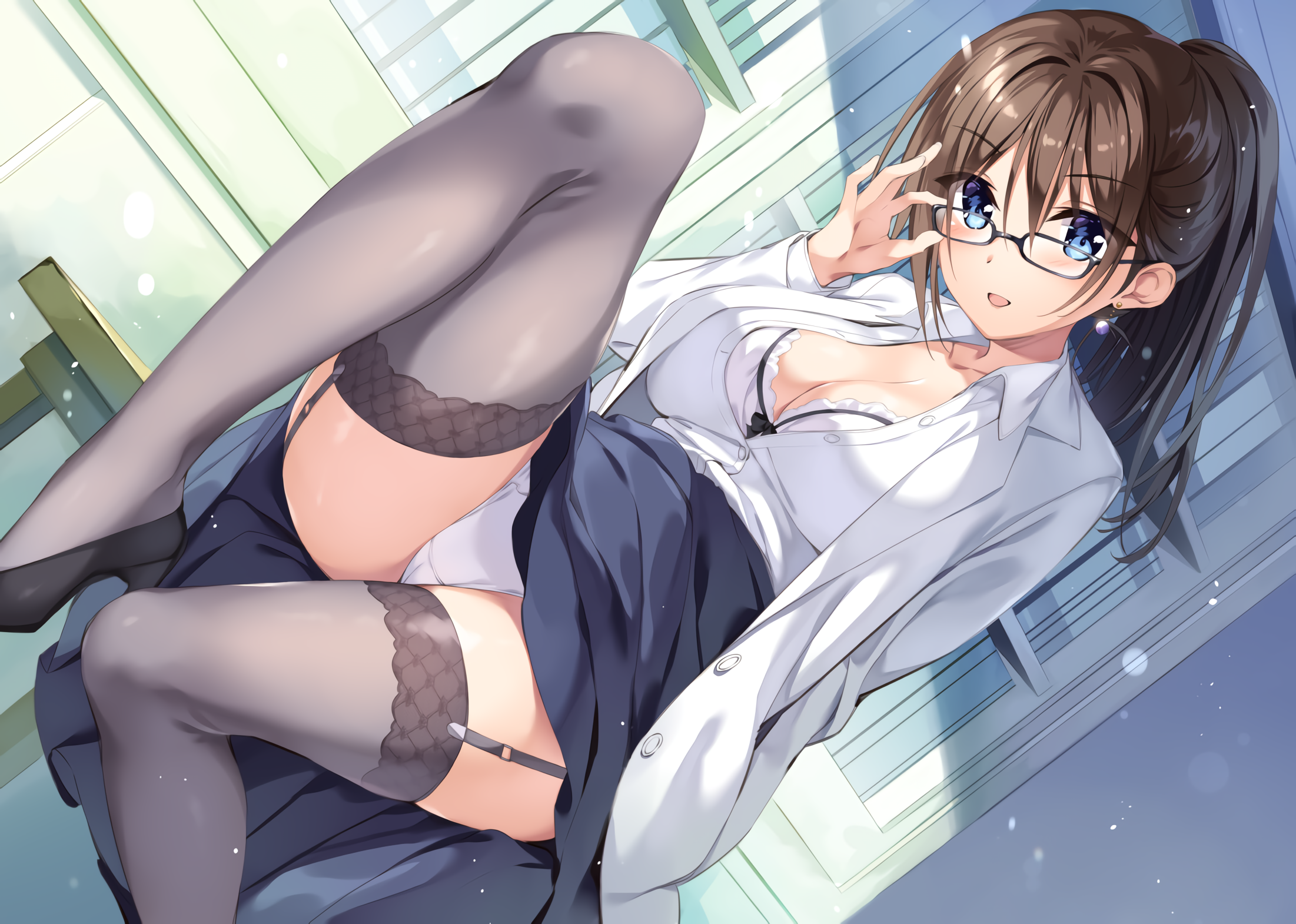 Anime 2202x1570 anime anime girls thigh-highs cleavage panties bra blue eyes Boku no Kanojo-sensei Fujiki Maka Oryou