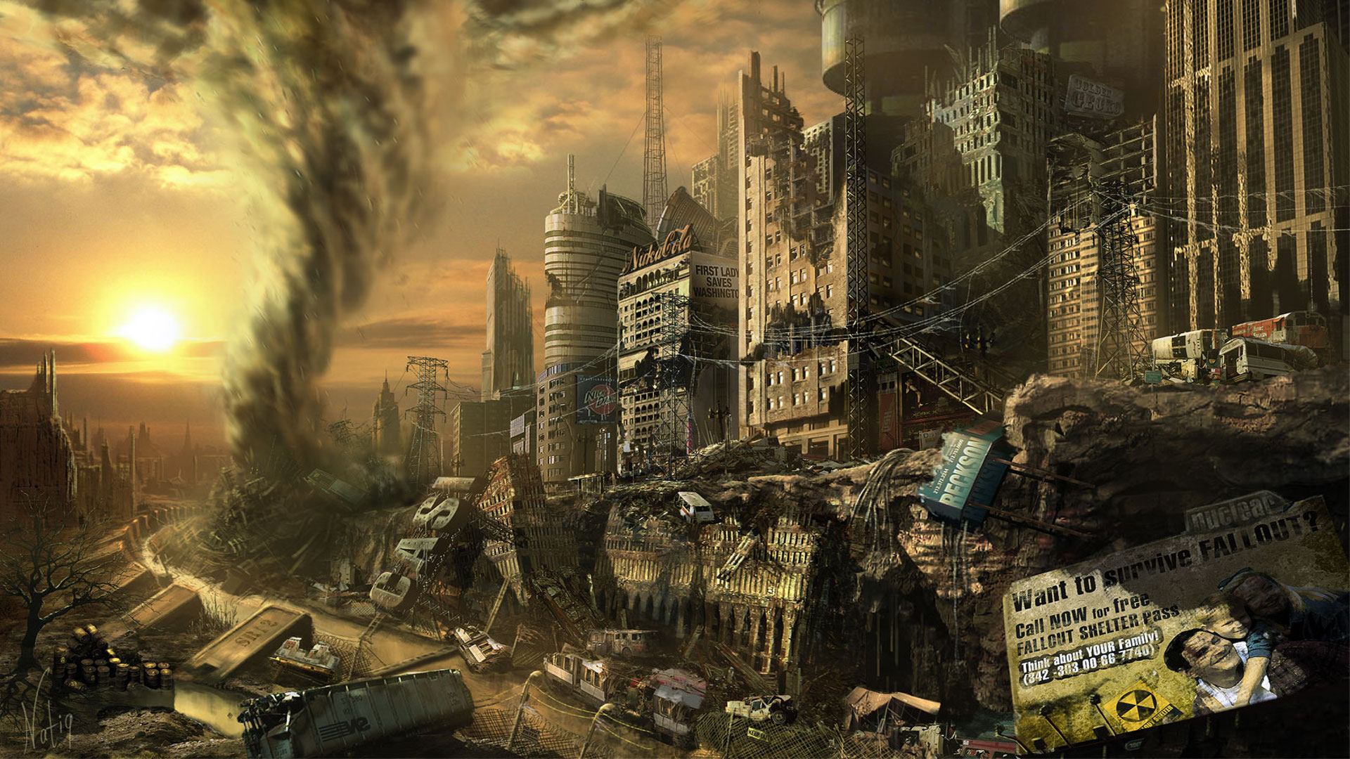 General 1920x1080 video games science fiction futuristic apocalyptic Fallout Fallout 3 sunset