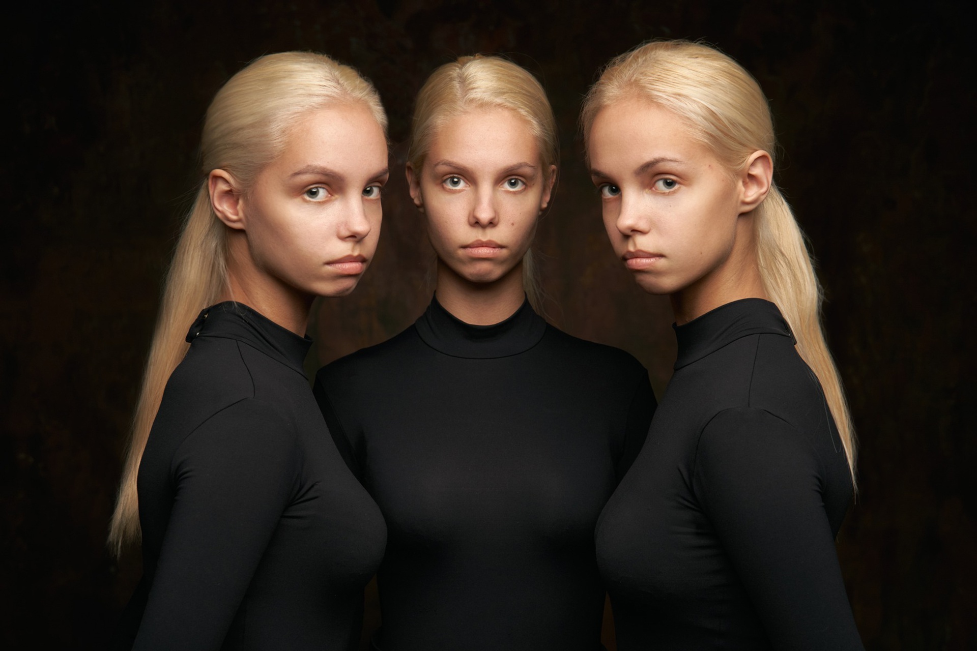 People 1920x1280 triplets blonde women portrait model group of women sisters frontal view simple background
