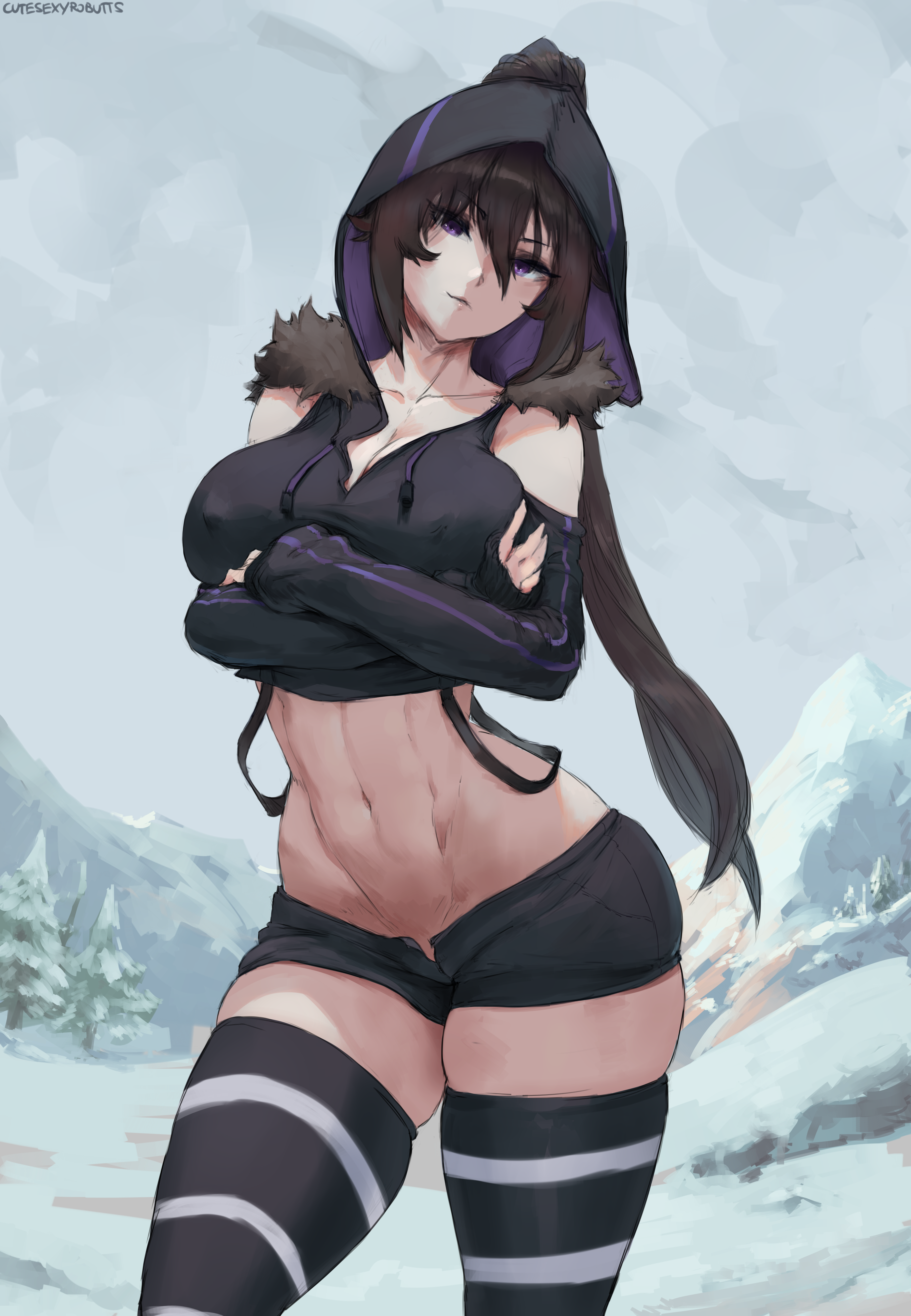 Anime 3650x5271 Cutesexyrobutts drawing brunette stockings thigh-highs