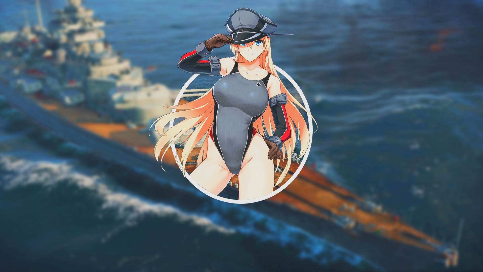 Anime 1920x1080 anime anime girls Kantai Collection Bismarck (KanColle) big boobs blue eyes boobs hat long hair