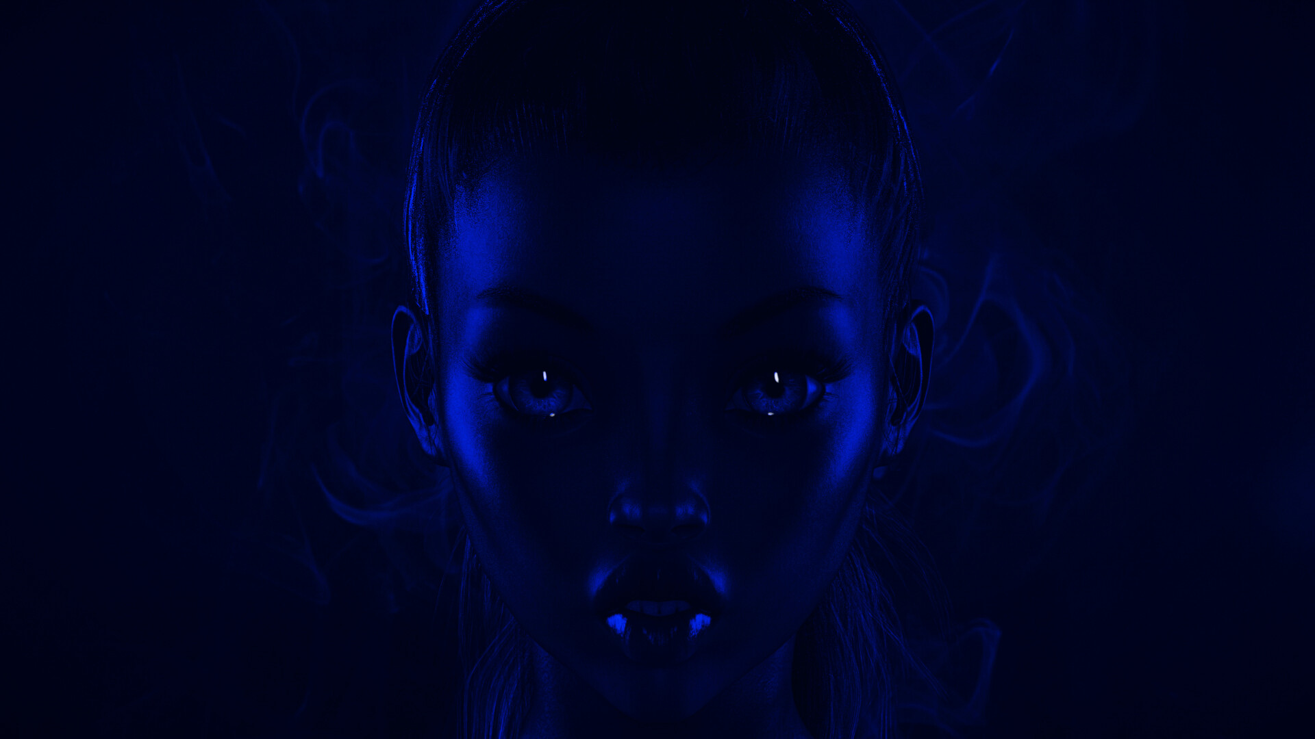 General 1920x1080 blue dark women face digital art