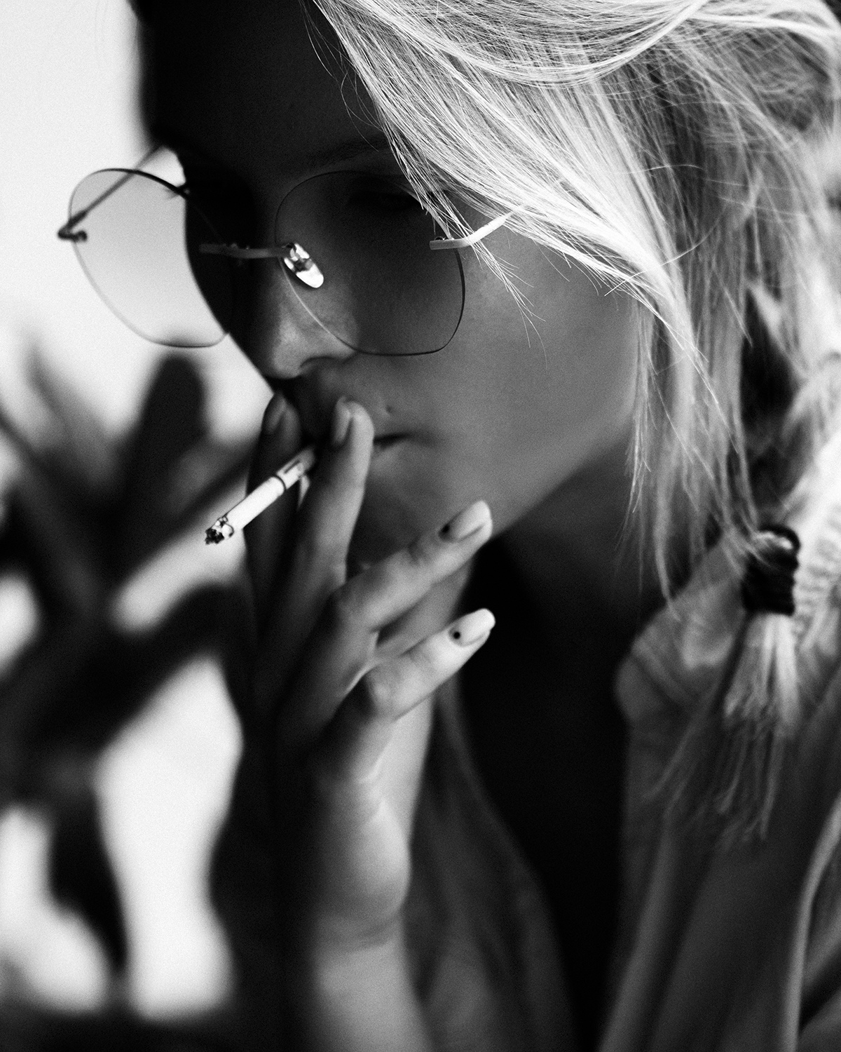People 1200x1500 smoking monochrome women model Aleksey Trifonov women with glasses lip piercing scar