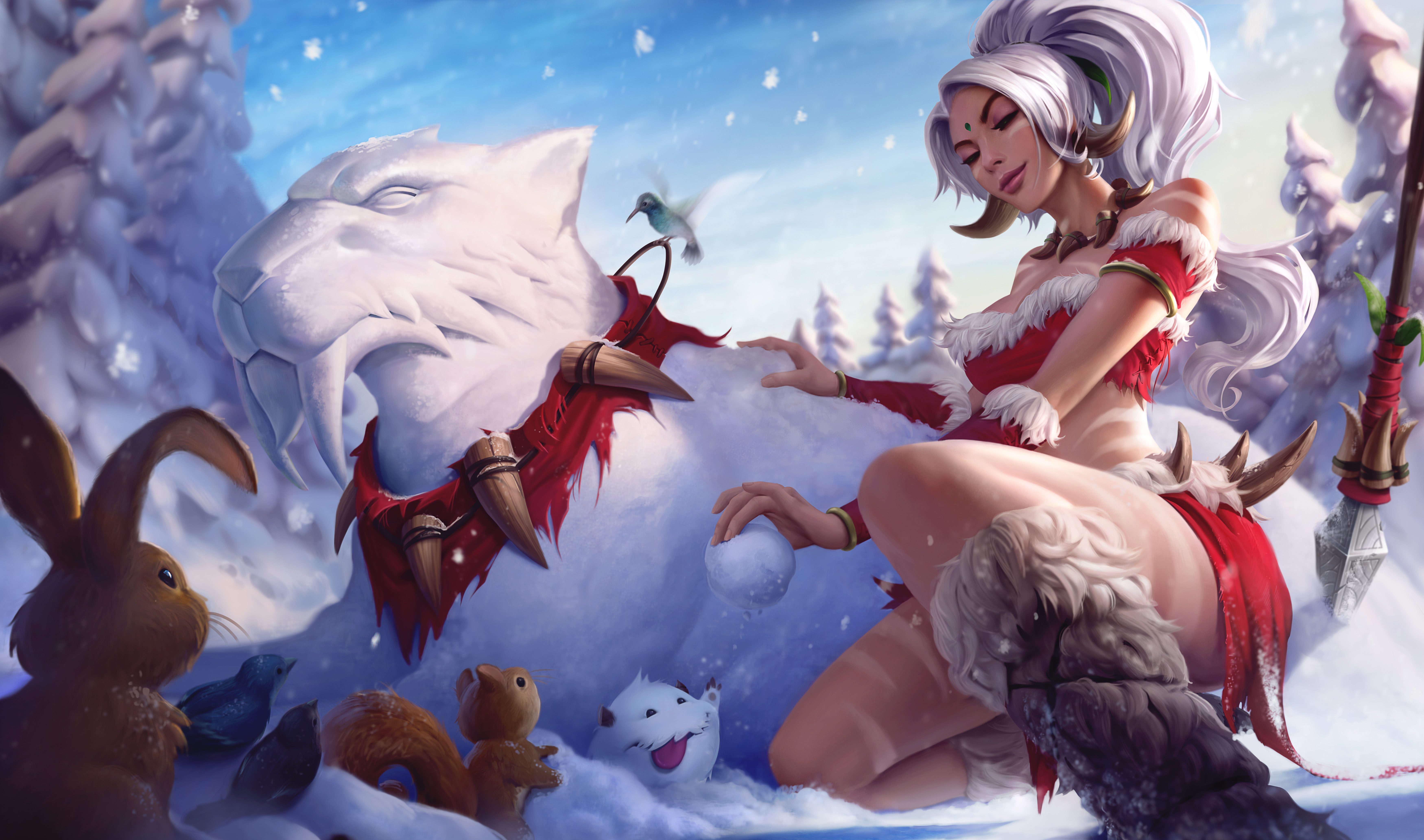 Anime 7000x4130 League of Legends Christmas Nidalee (League of Legends) cleavage tattoo