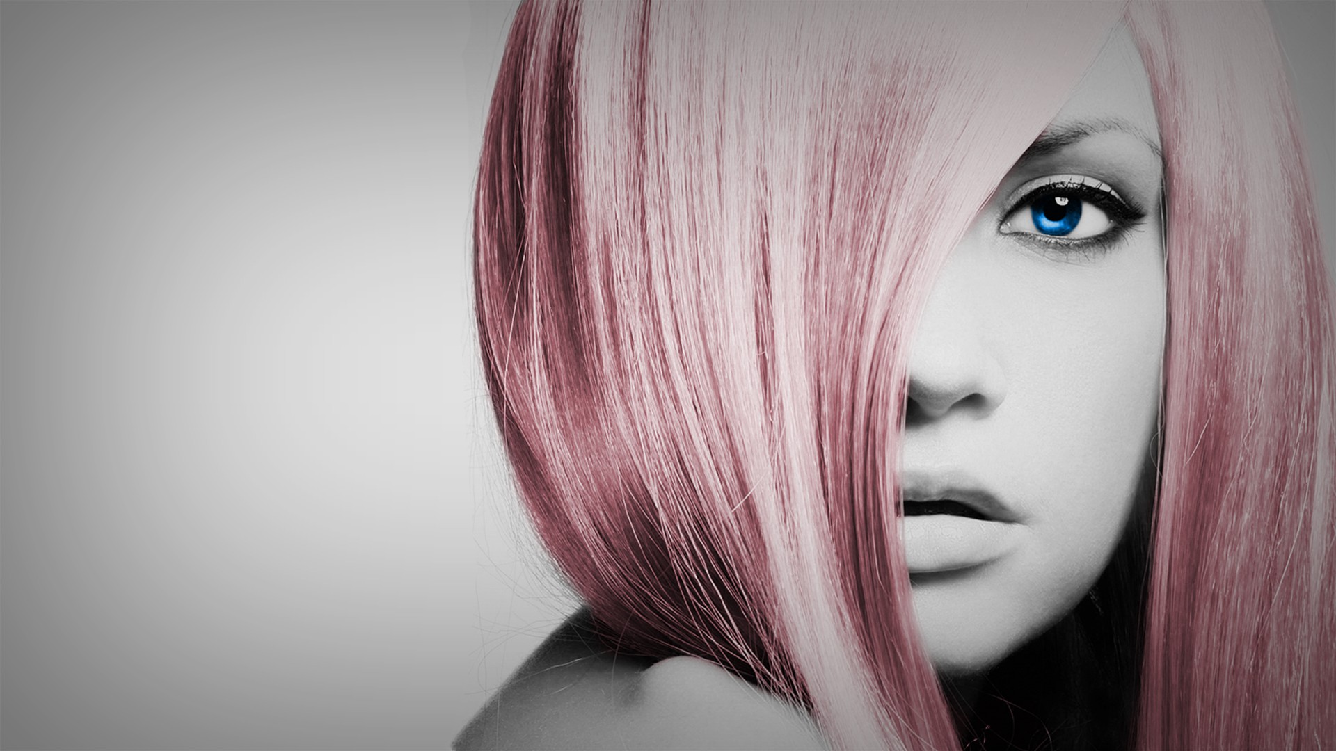 People 1920x1080 women eyes dyed hair selective coloring simple background