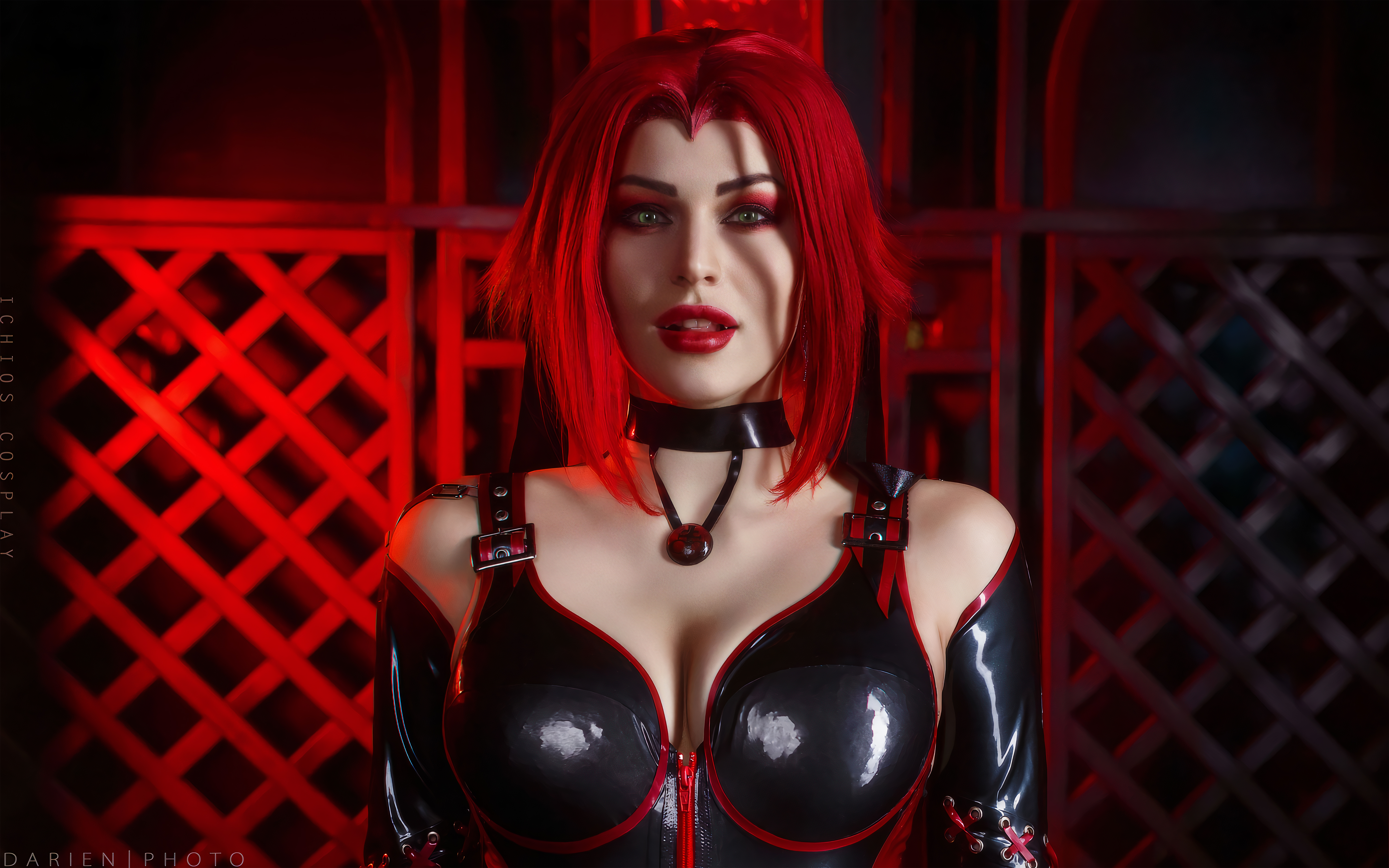 People 6000x3750 latex cosplay BloodRayne bloodrayne 2 Anya iChios Russian women photography Darien Photo Damphir video games PC gaming necklace boobs makeup redhead red lipstick looking at viewer video game girls video game characters women