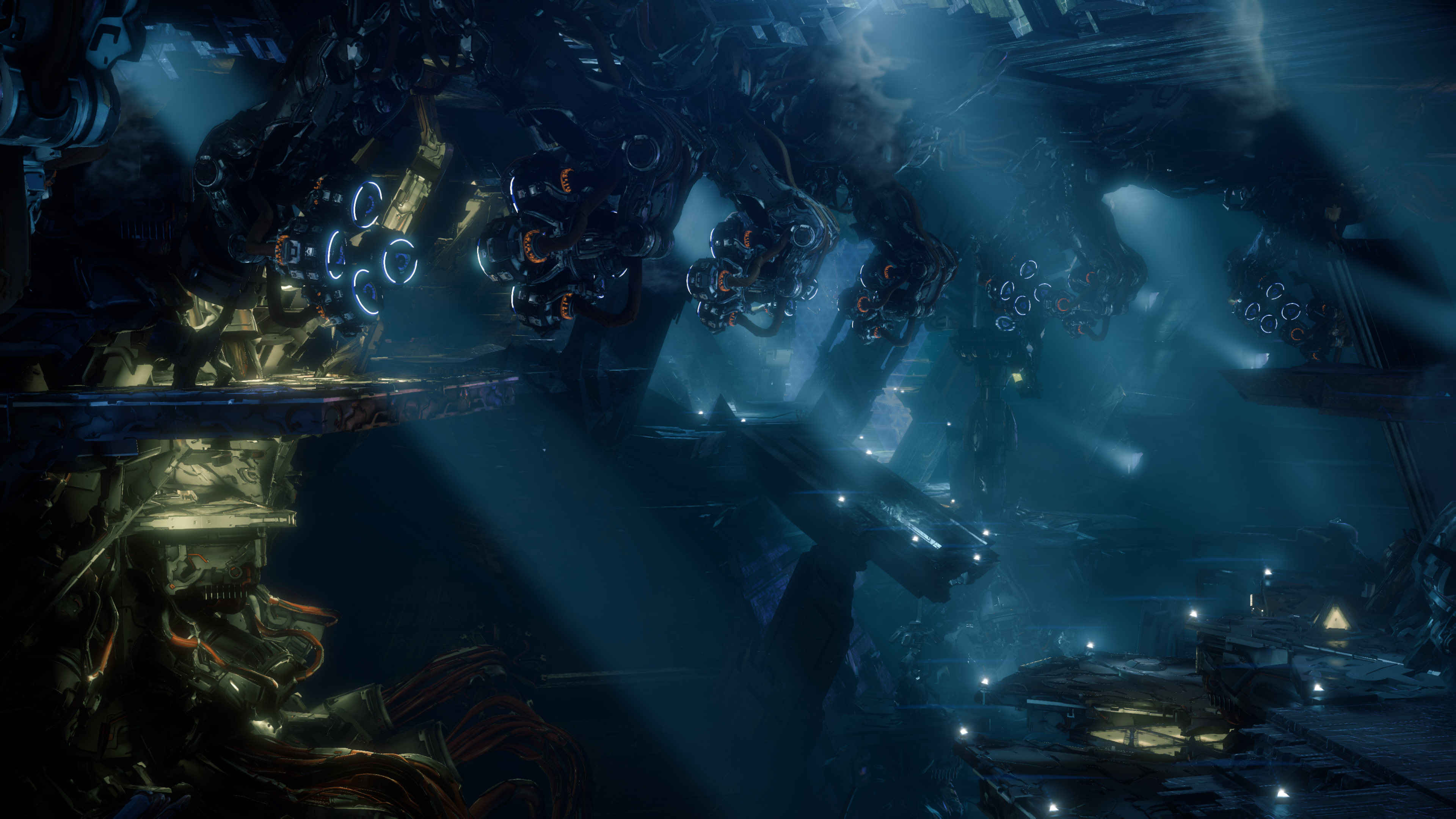 General 3840x2160 Horizon: Zero Dawn video games science fiction cave bunker vault robotics mist lights 4K