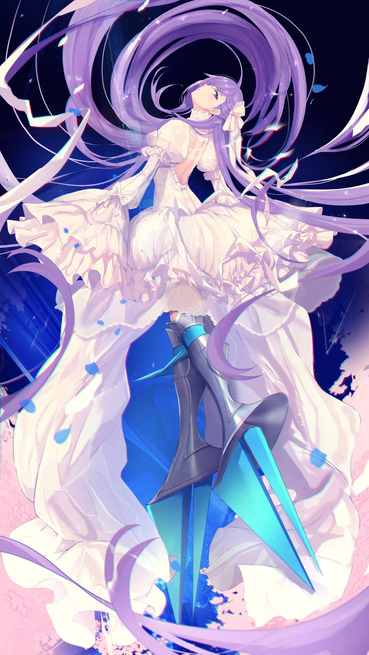 Anime 1212x2154 anime anime girls digital art artwork 2D portrait display Untue Fate series Fate/Extra Fate/Extra CCC Meltlilith smiling purple hair blue eyes dress long hair