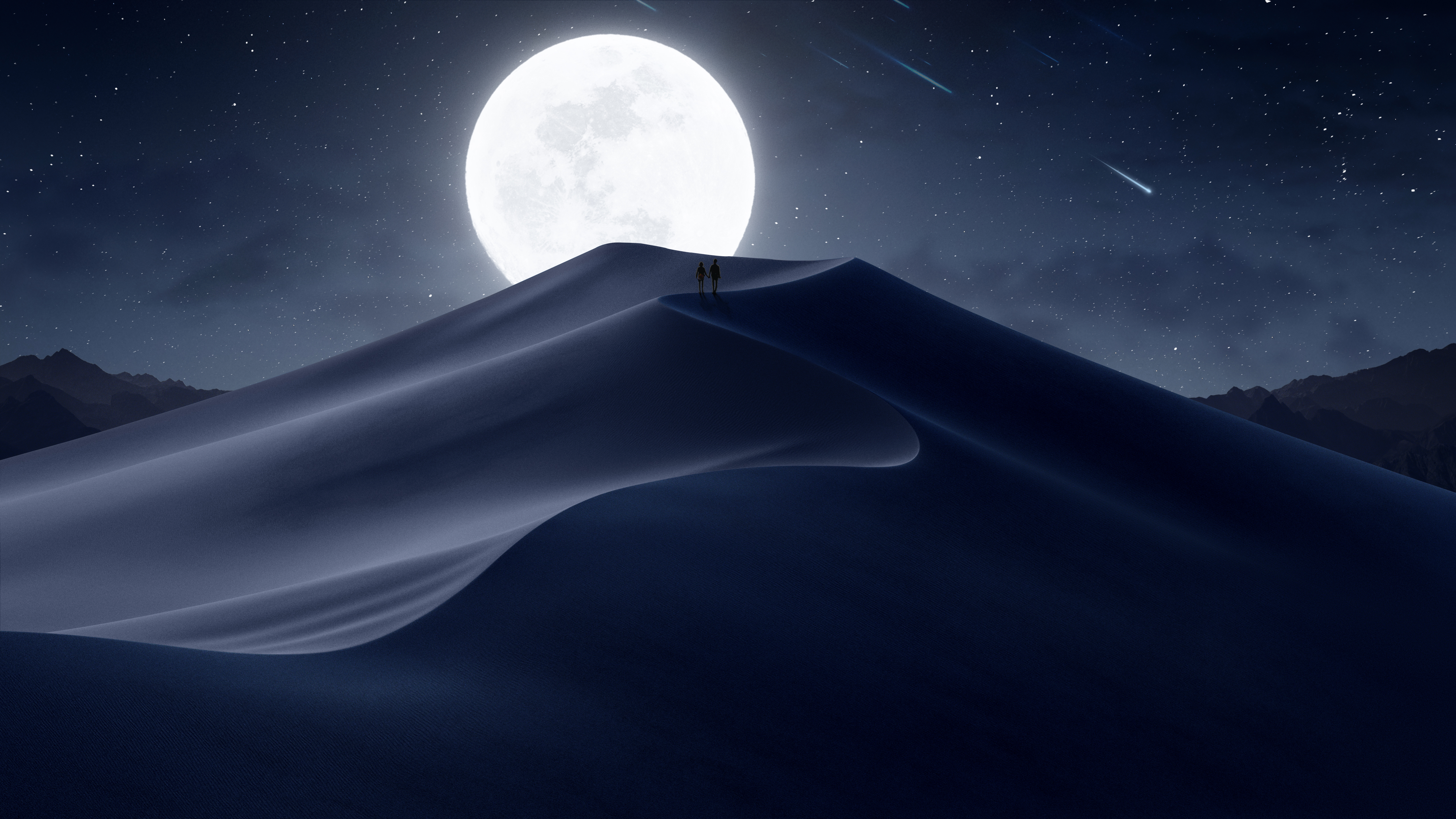 General 5120x2880 Moon desert landscape digital art moonlight sand sky stars shooting stars night