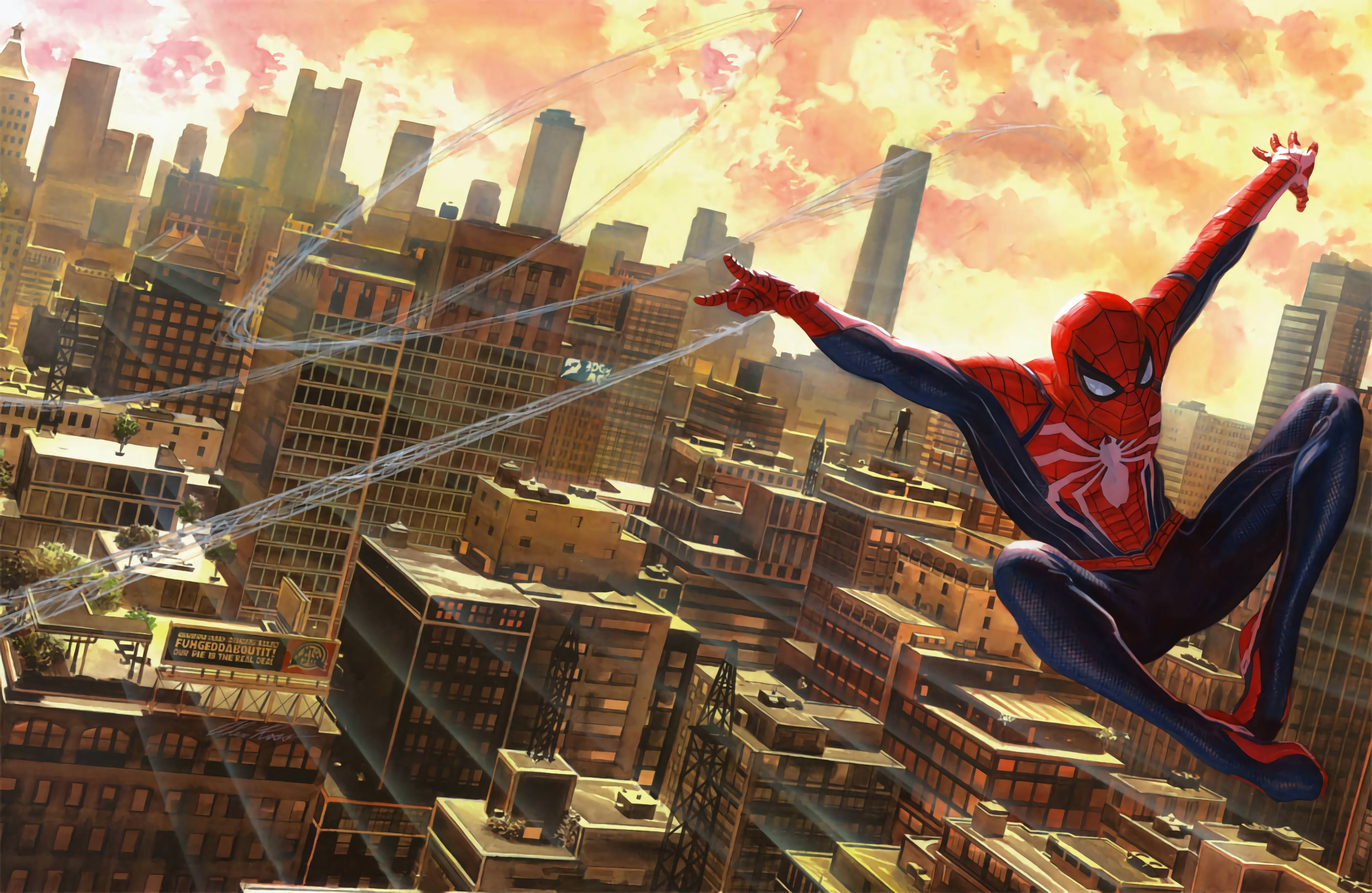 General 4916x3200 Spider-Man Marvel Comics artwork New York City cityscape Spider-Man (2018) Insomniac Games Marvel's Spider-Man digital art