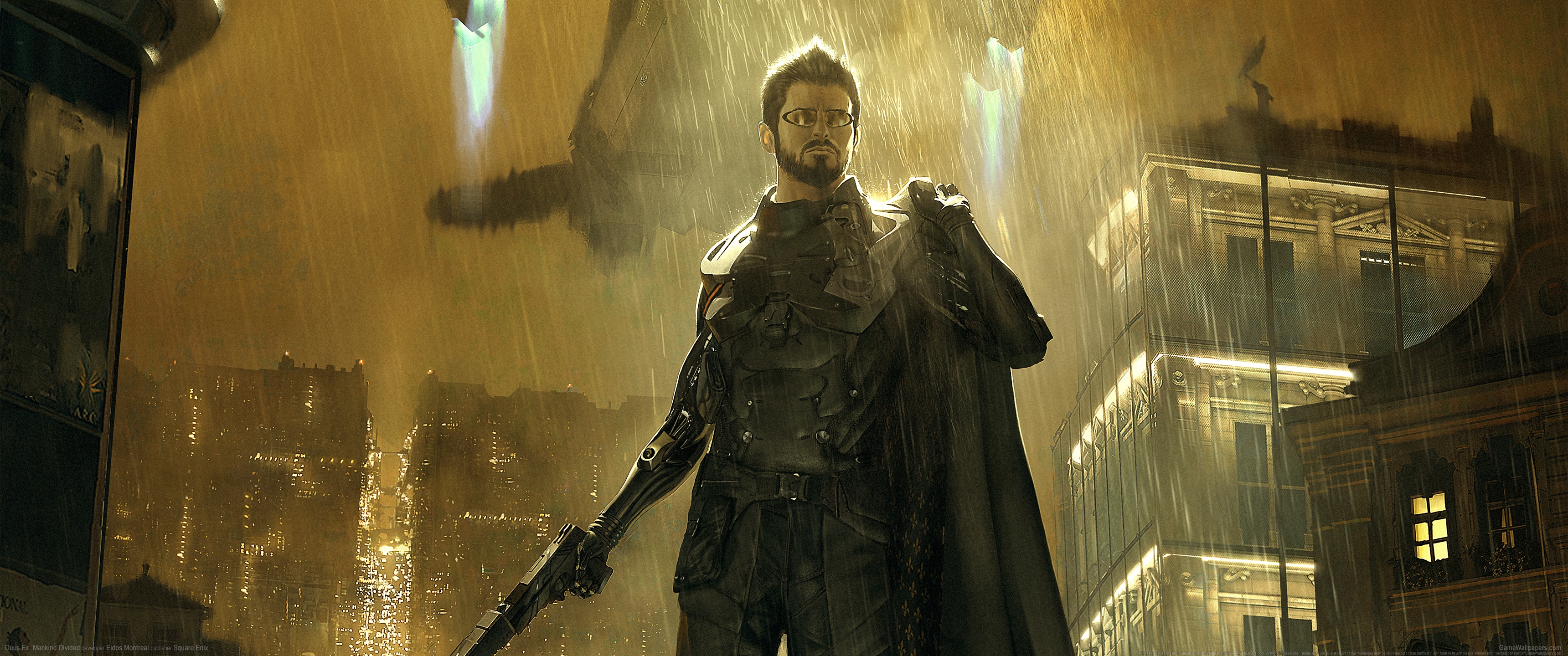 General 3440x1440 video games ultrawide Deus Ex: Mankind Divided cyberpunk Deus Ex PC gaming rain video game men video game characters weapon futuristic Science Fiction Men video game art