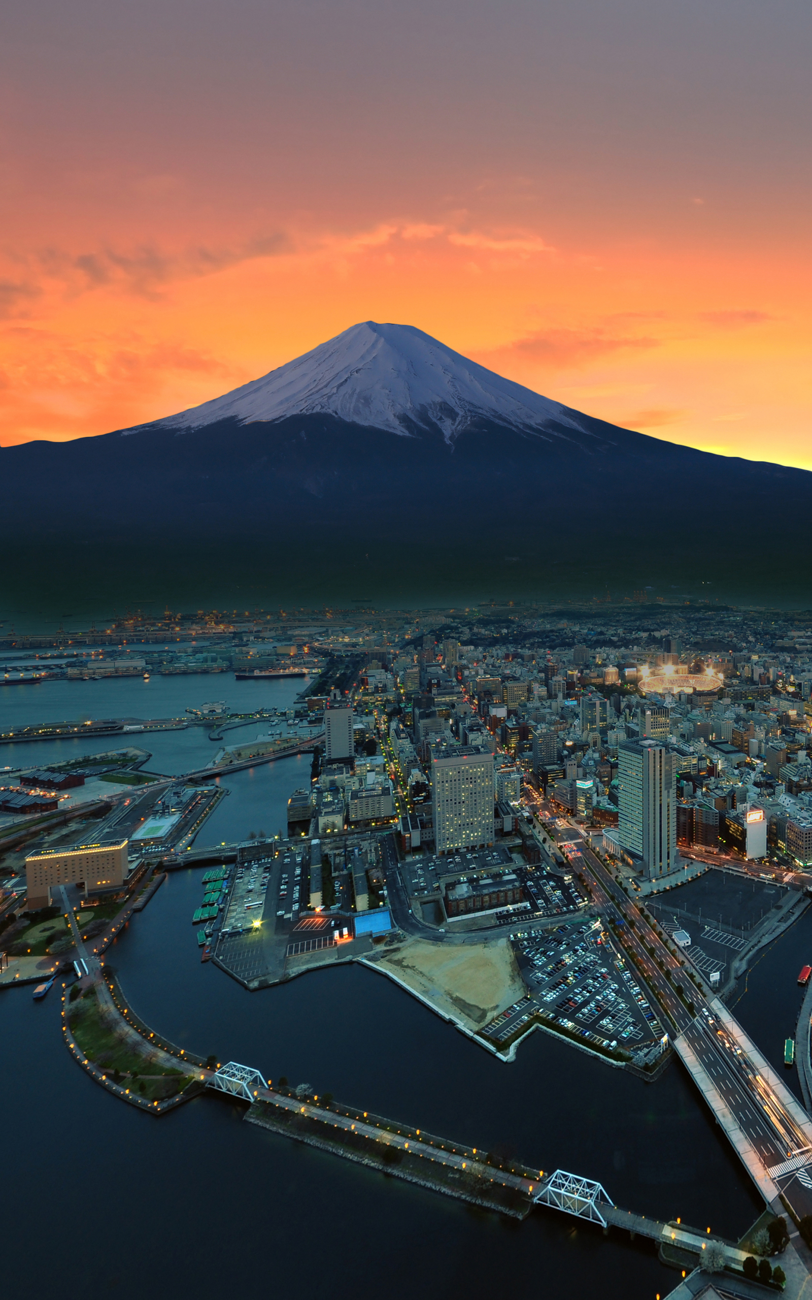 General 1600x2560 Mount Fuji sunset Japan city mountains snowy peak portrait display