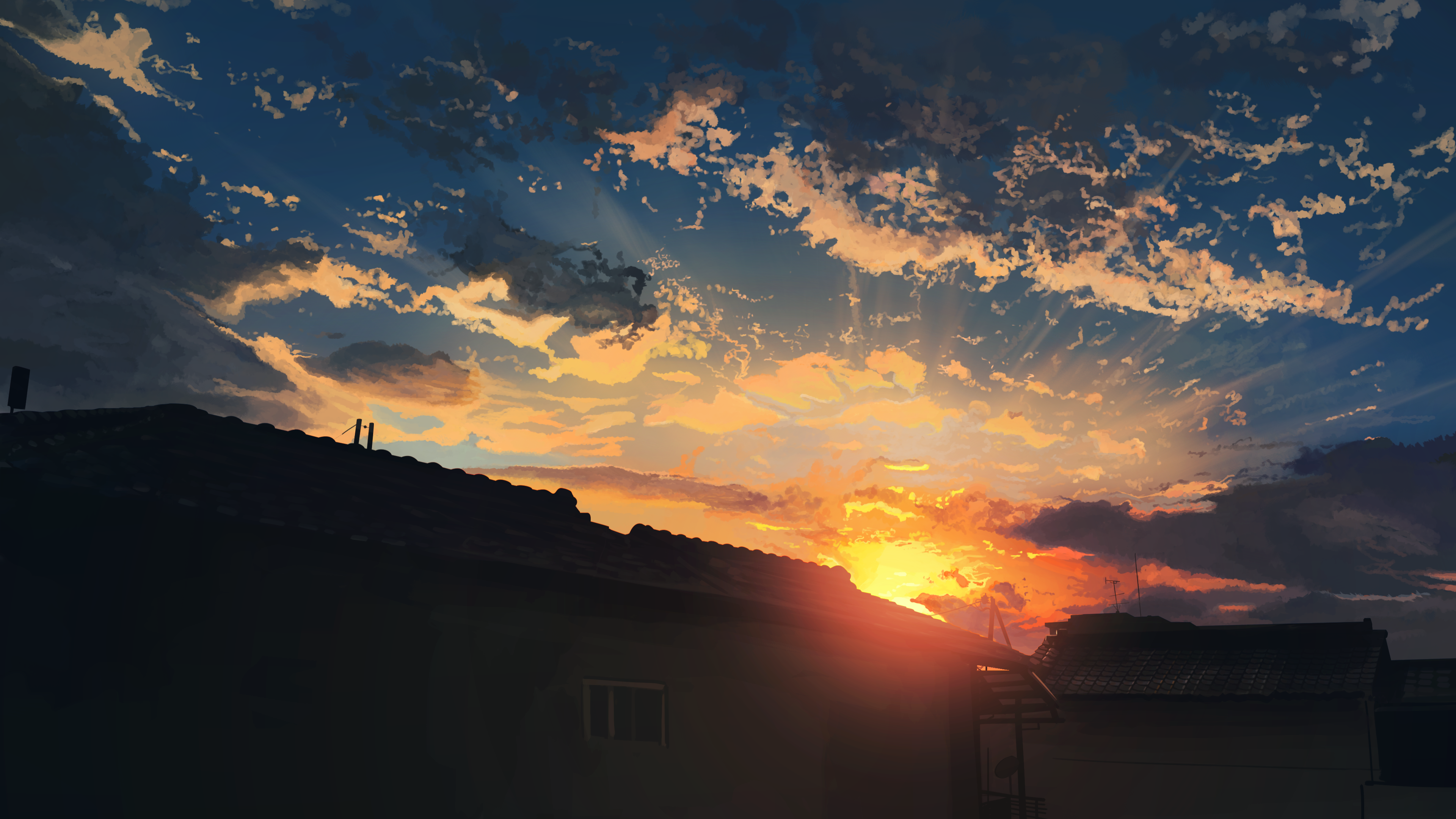 Anime 3840x2160 dusk anime city sunset moescape