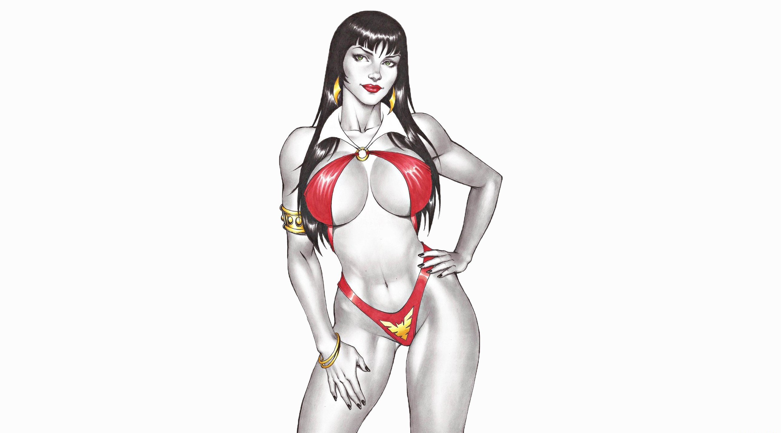 General 2558x1418 fantasy girl big boobs boobs dark hair simple background white background Vampirella Carlos Braga