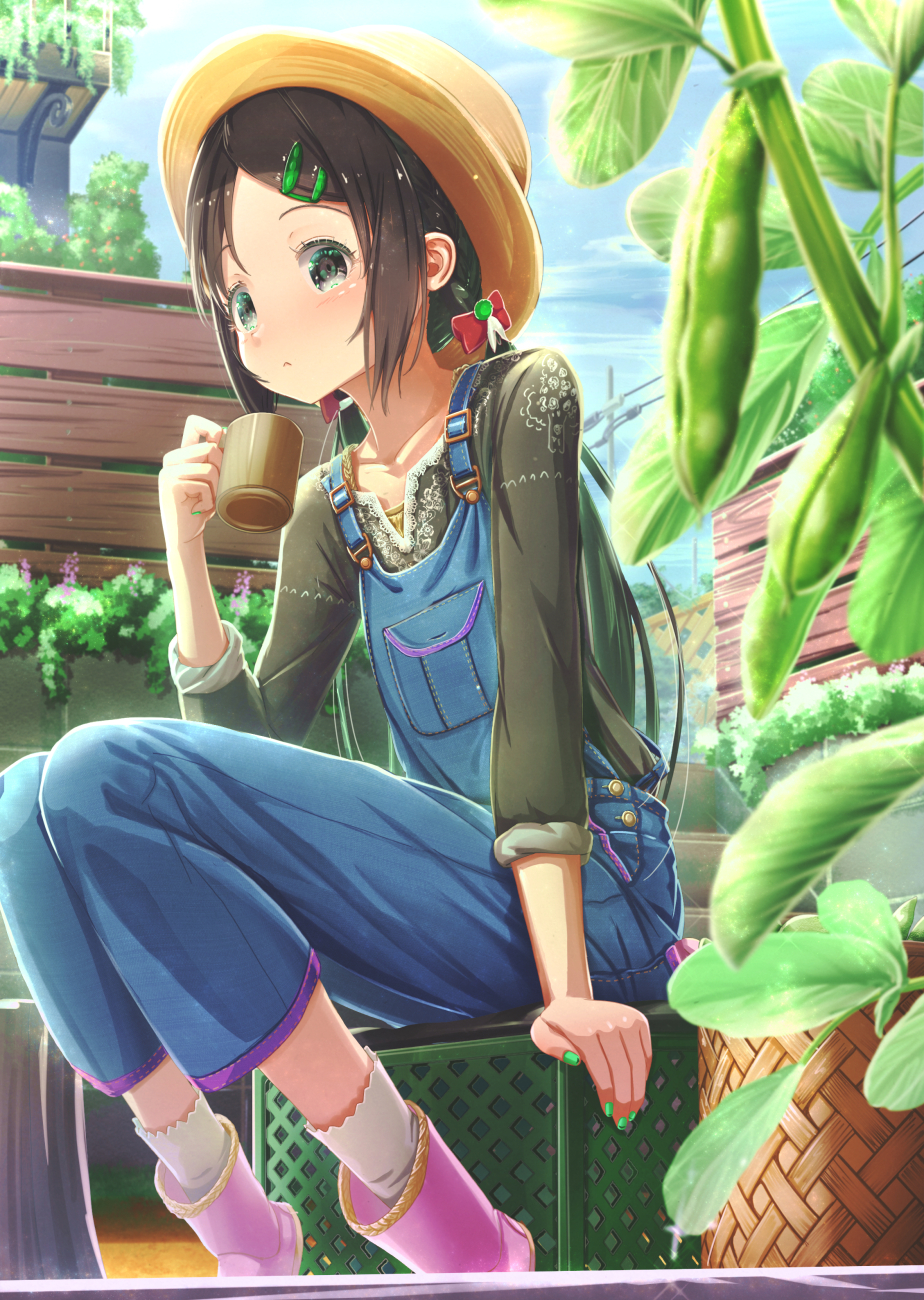 Anime 924x1300 anime anime girls straw hat plants