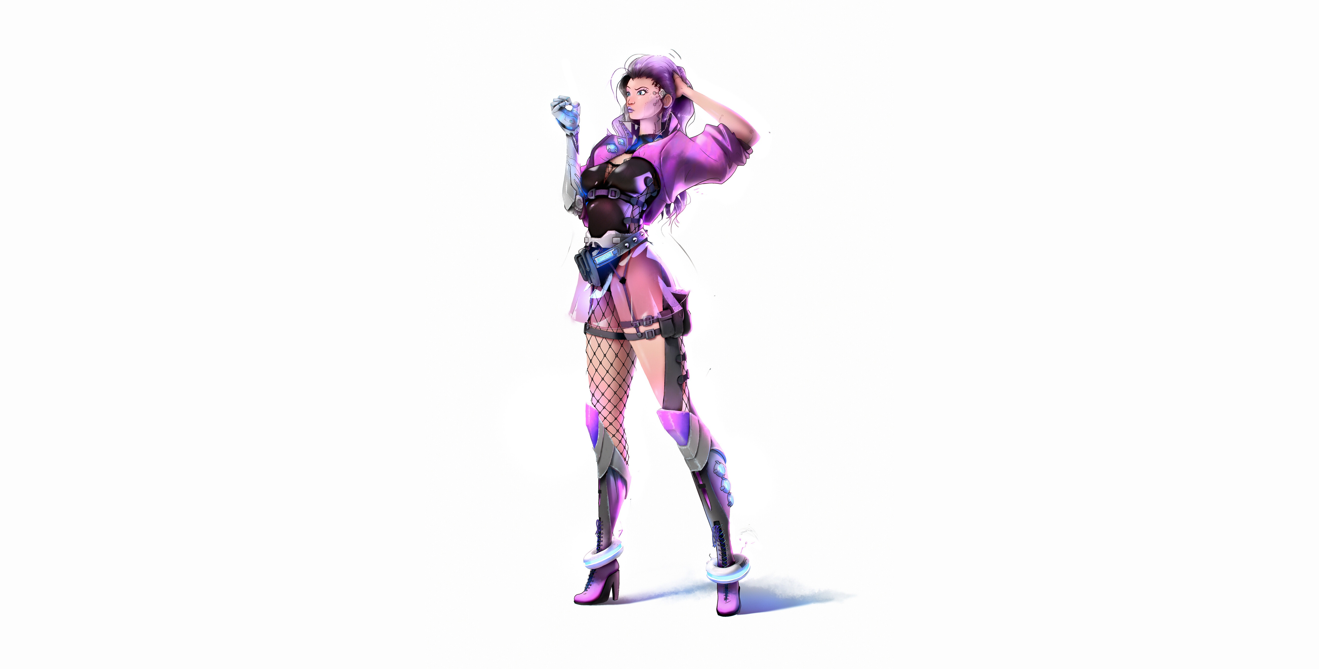 General 5400x2740 cyborg futuristic simple background white background Sombra (Overwatch) video game characters Blizzard Entertainment Mexican Mexican Women Latinas