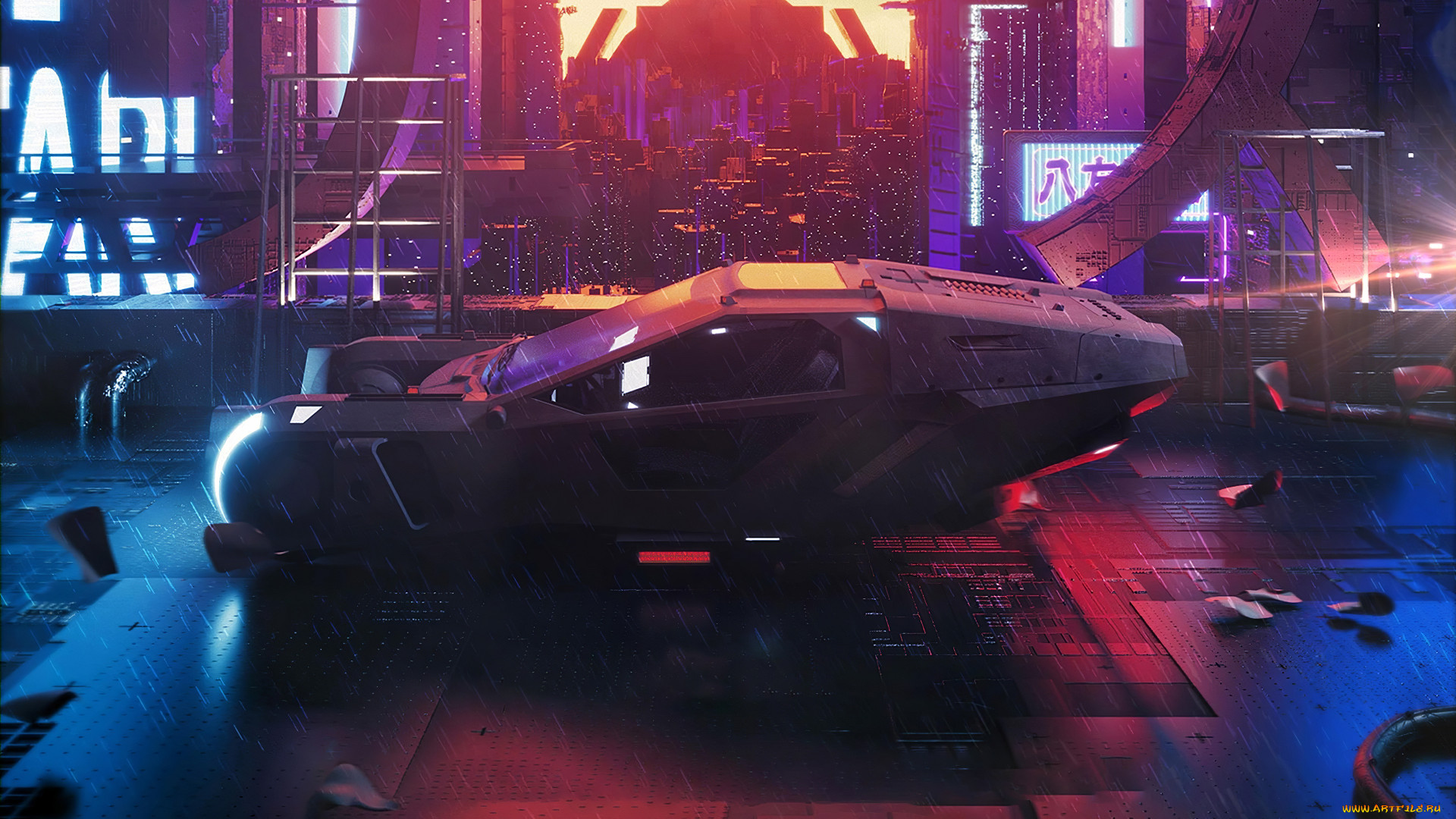 General 1920x1080 vehicle car dark cyberpunk futuristic artwork Blade Runner retrowave Oliver Rankin