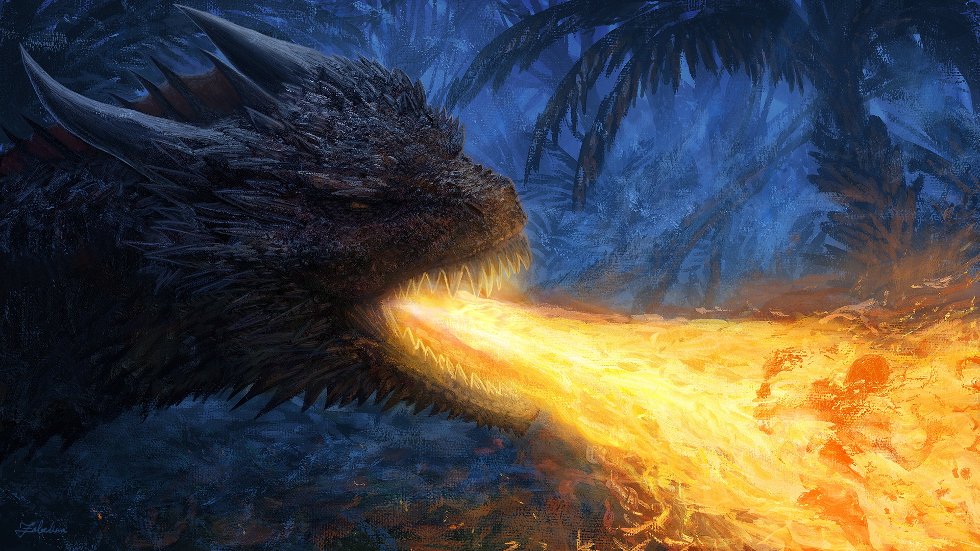 General 1920x1080 dragon fire creature burning horns fantasy art