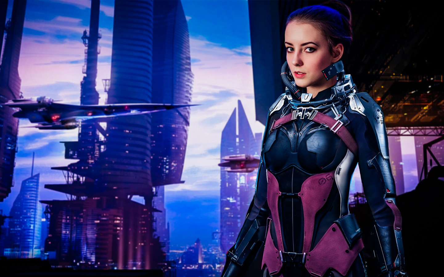 People 1440x900 women model futuristic futuristic city armor girl in armor
