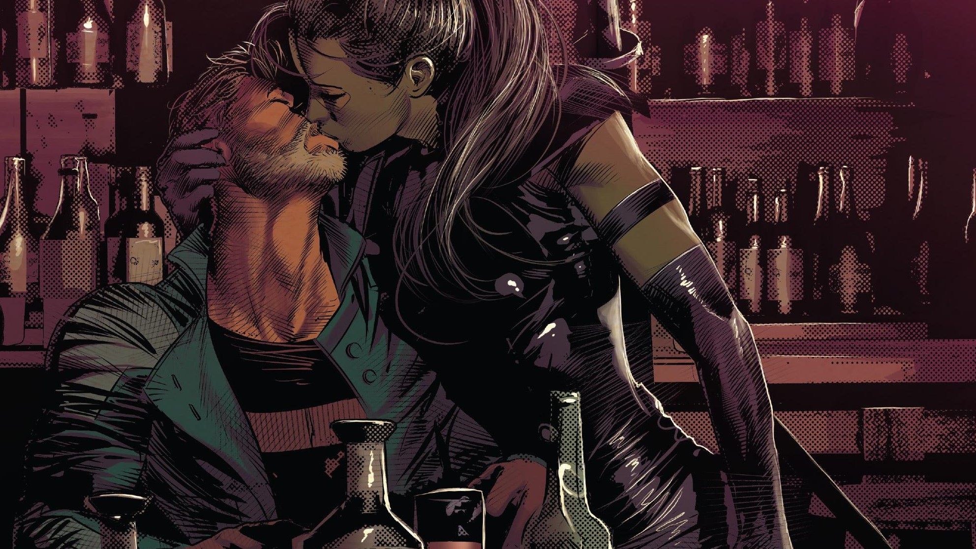 General 1984x1117 comics comic art Marvel Comics Star-Lord kissing alcohol superhero superheroines Cable Gamora  digital art
