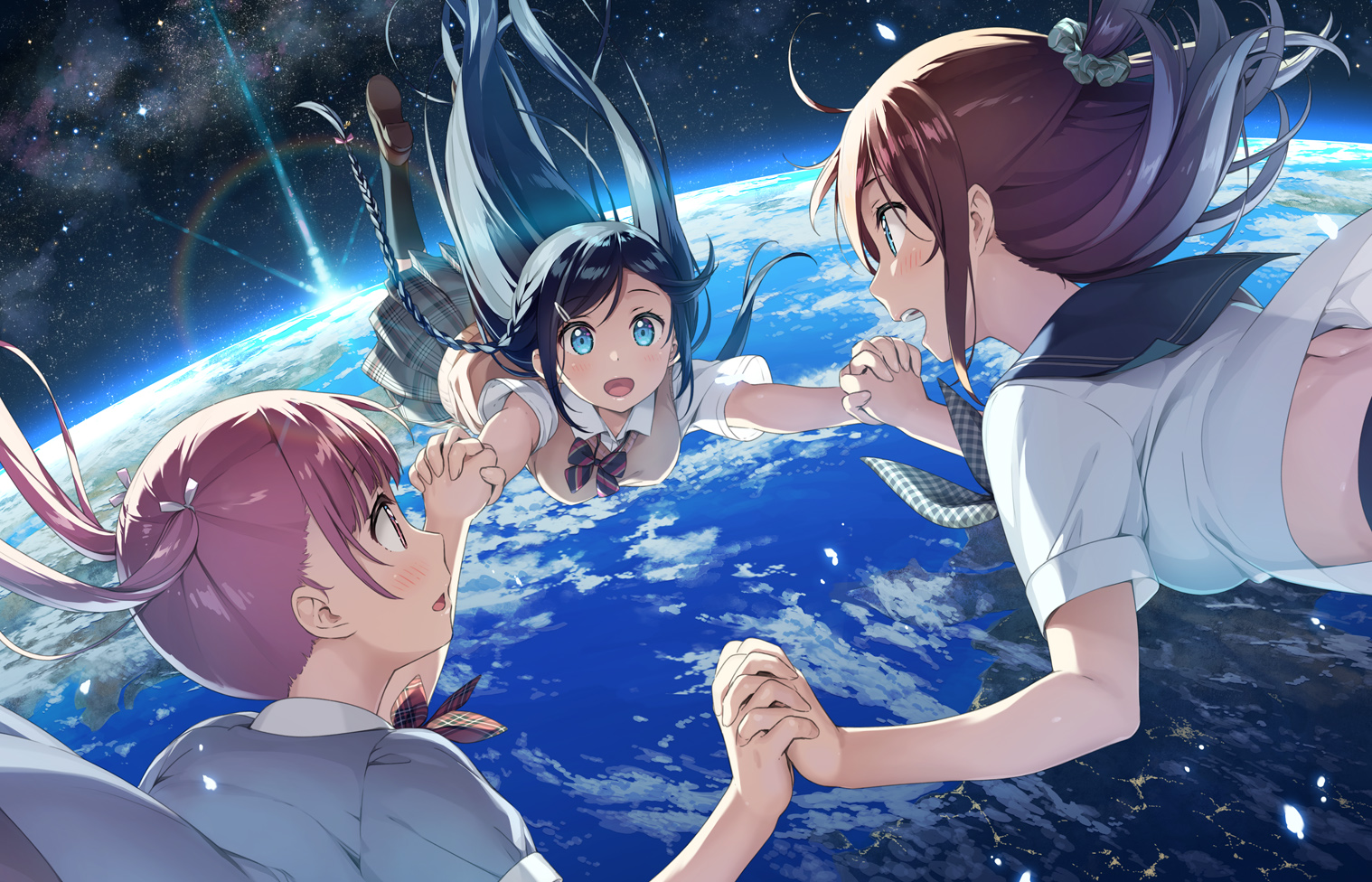 Anime 1518x976 Earth space stars universe anime girls floating anime artwork Kantoku