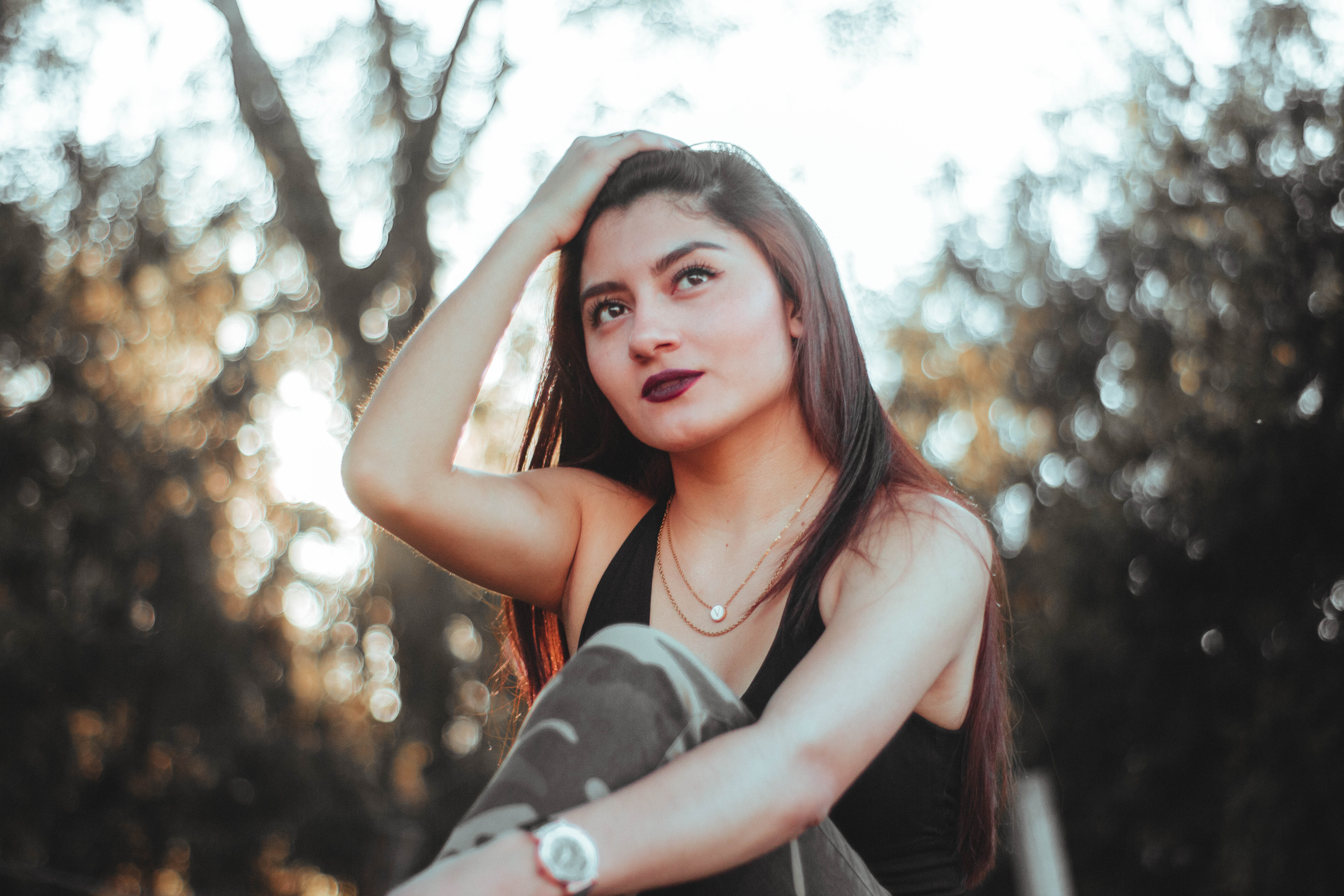 People 5184x3456 RB Retratos women brunette women outdoors bokeh looking into the distance long hair