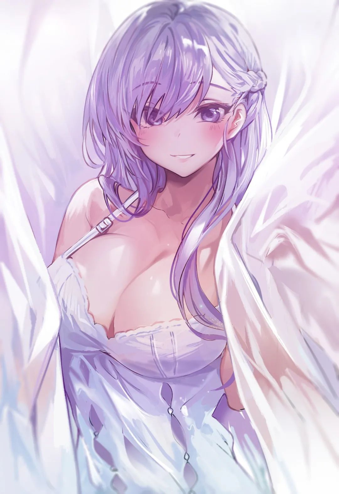 Anime 1080x1574 purple hair anime girls underwear cleavage purple eyes smiling Su Ru Azur Lane Belfast (Azur Lane)