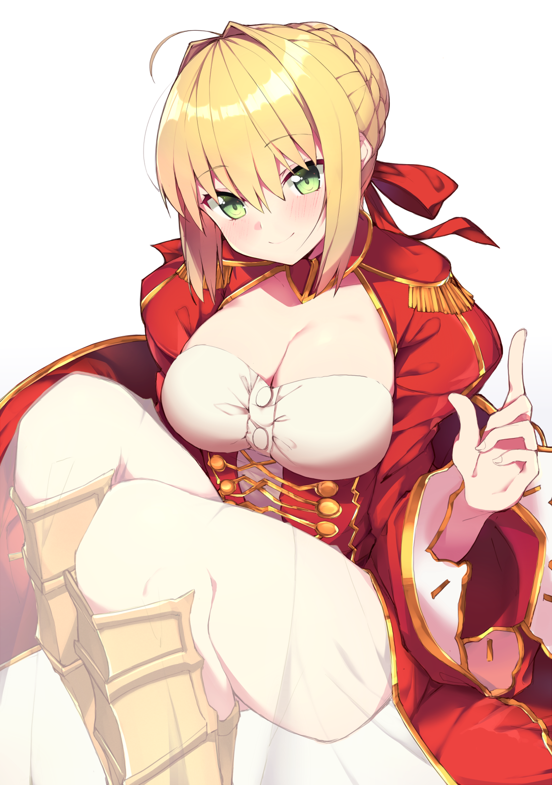 Anime 1100x1564 anime anime girls digital art artwork 2D portrait display Fate series Fate/Extra Nero Claudius Haruyuki blonde green eyes smiling blushing cleavage Fate/Extra CCC Fate/Grand Order