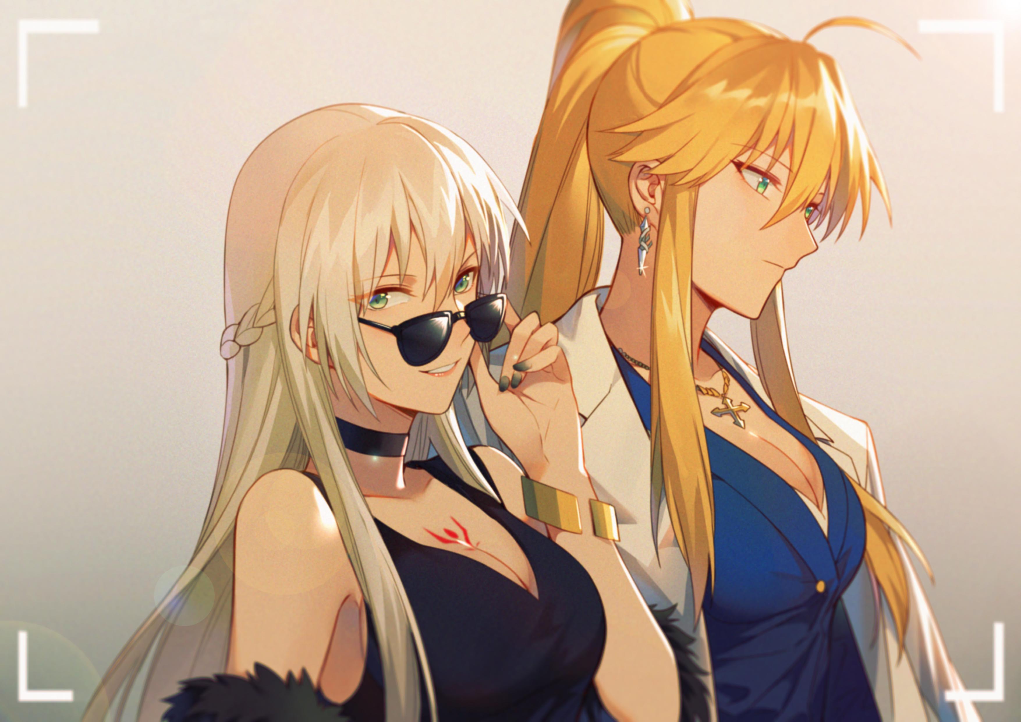 Anime 3508x2480 anime anime girls digital art artwork 2D portrait sunglasses blonde necklace long hair cross ponytail Yorukun Fate series Fate/Grand Order Artoria Pendragon Artoria Pendragon (Lancer) Morgan le Fay