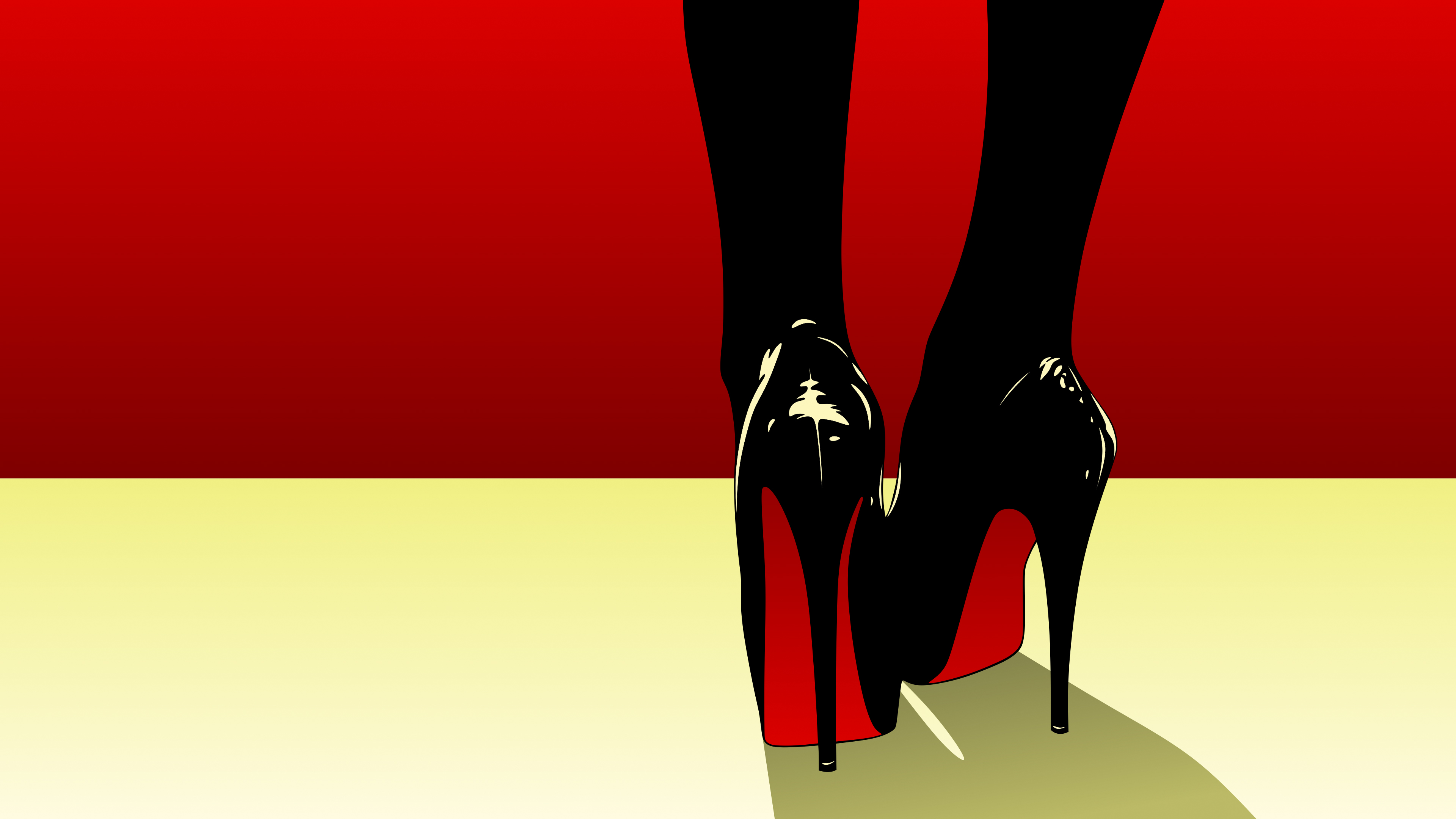General 3840x2160 red yellow black vector feet shoes minimalism high heels Louboutin stilettoes artwork digital art simple background closeup