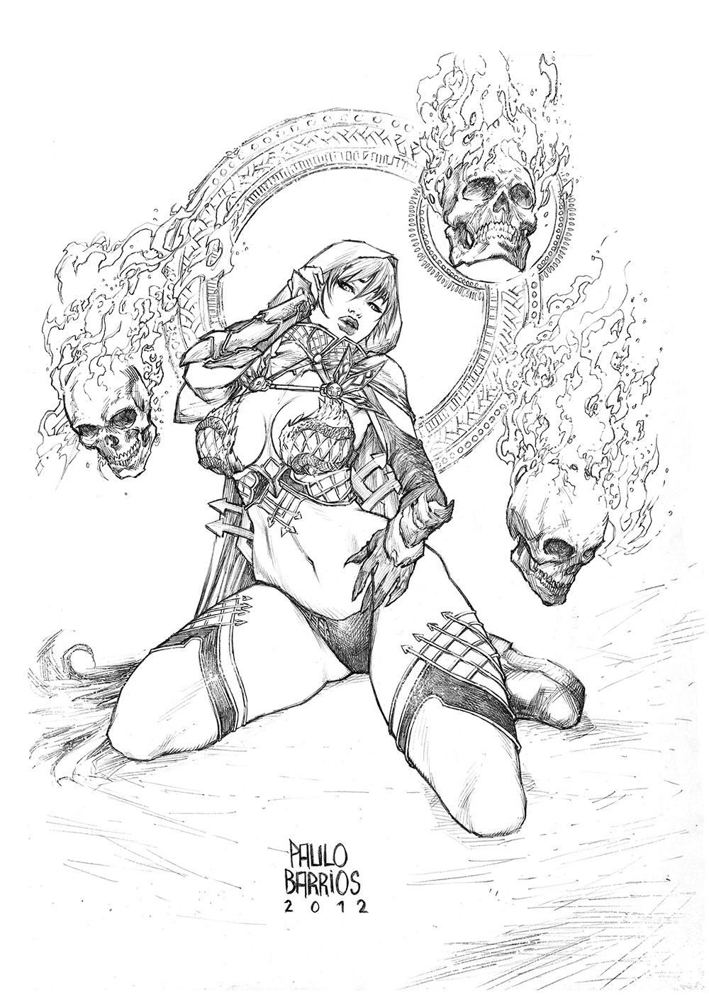 Anime 1000x1413 women drawing anime girls big boobs skull kneeling fantasy girl Paulo Barrios