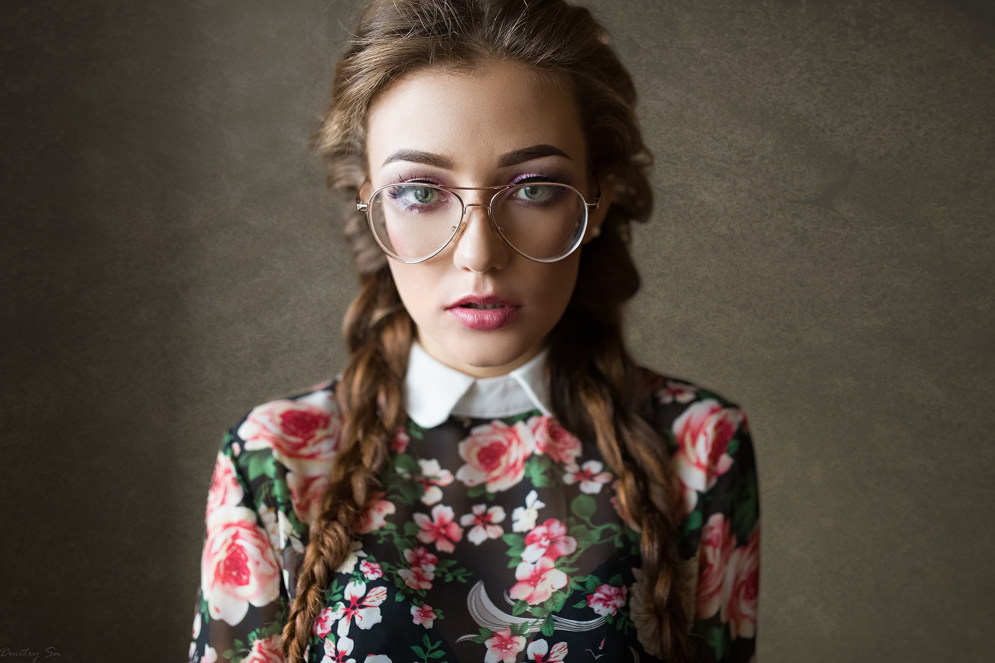People 2048x1365 women with glasses women Dmitry Shulgin portrait Diana (model) braids studio